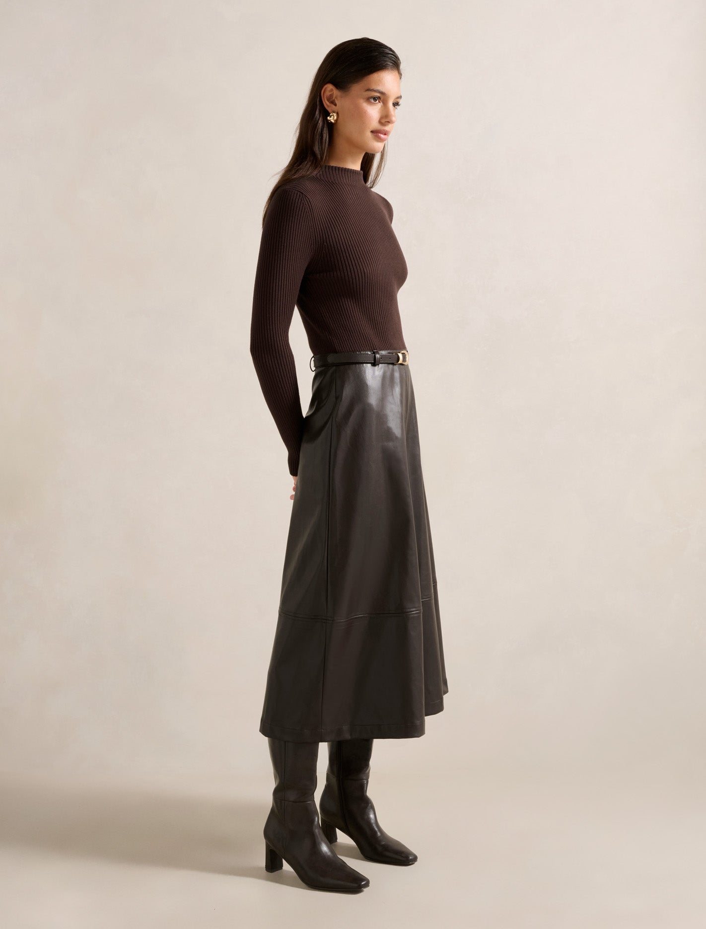 Brooklyn PU A Line Midi Dress Forever New