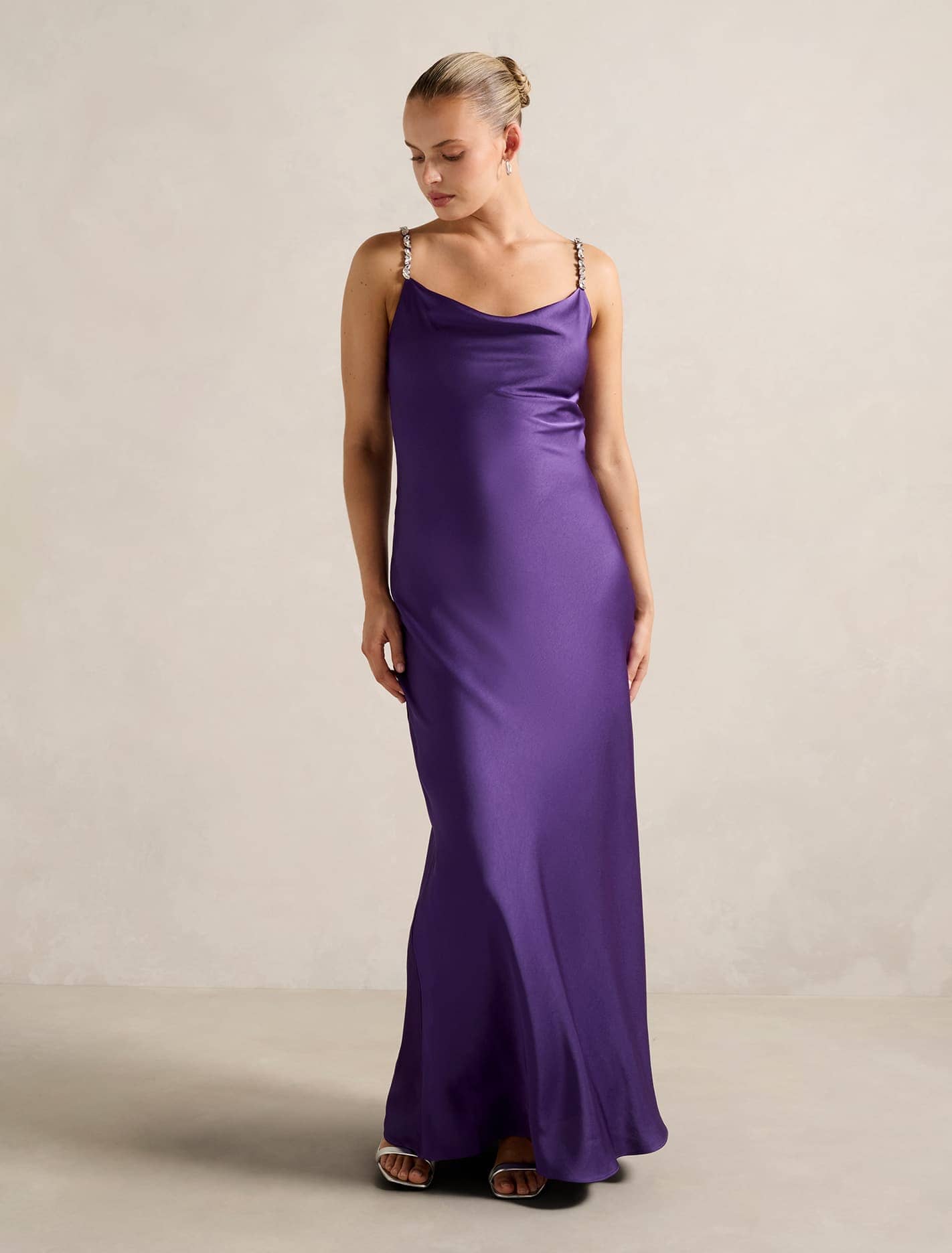 Presley Diamante Strap Satin Maxi Dress Purple | Forever New Presley Diamante Strap Satin Maxi Dress Purple | Forever New