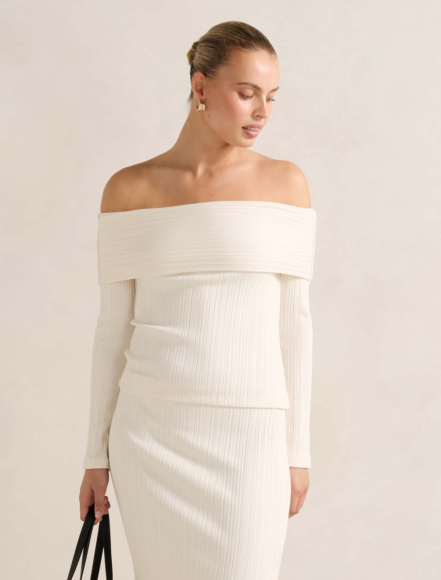 Maribella Rib Bardot Top Cream Co-Ord Forever New