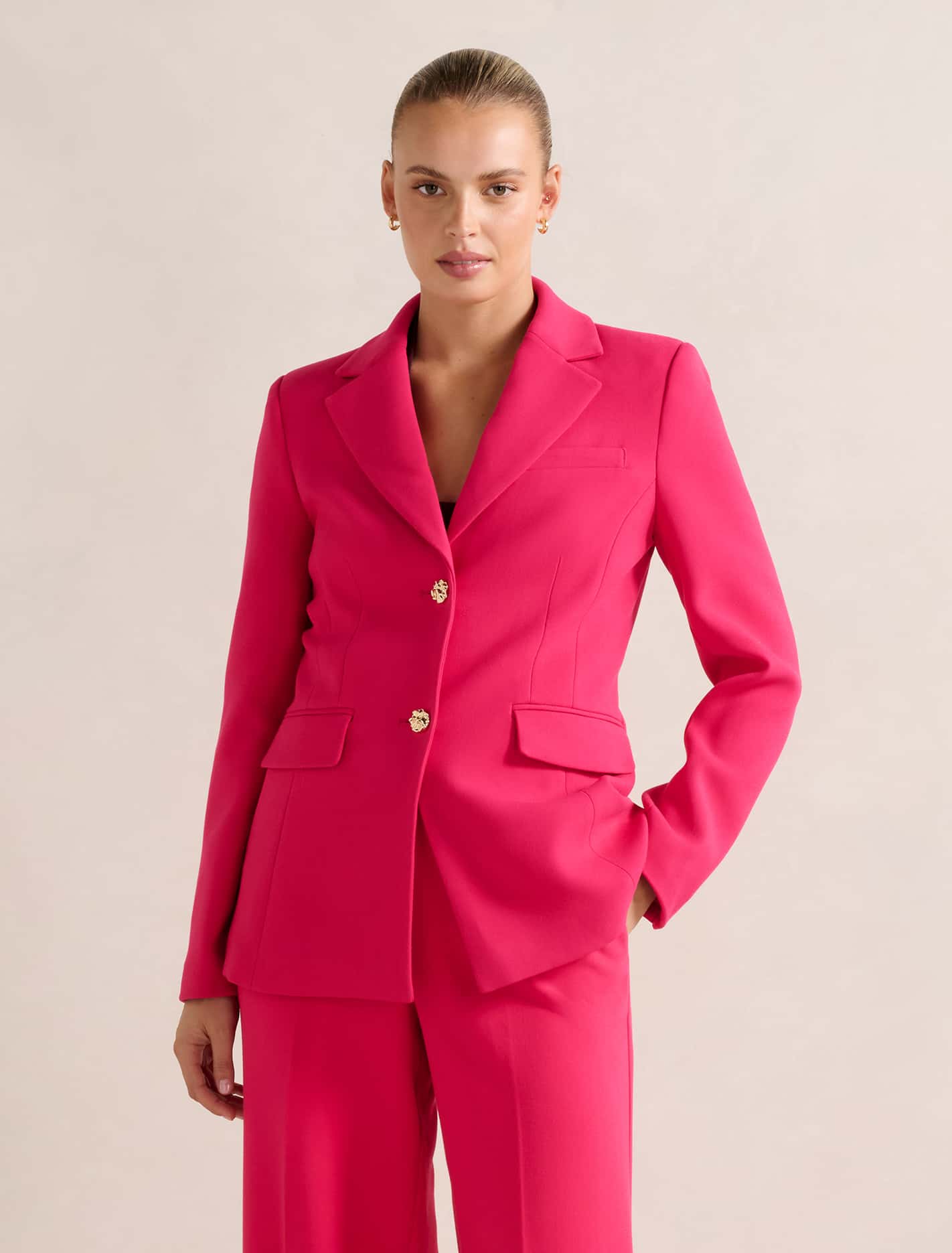Noelle Nipped Waist Blazer Raspberry Suit Forever New