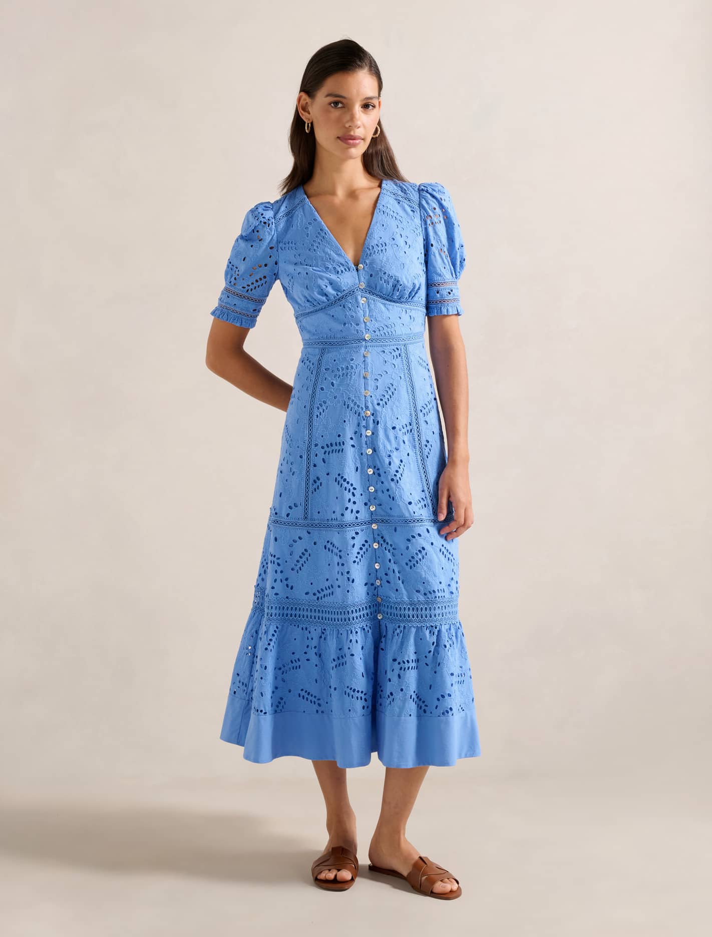 Eloise Broderie Midi Dress Blue Lake Forever New
