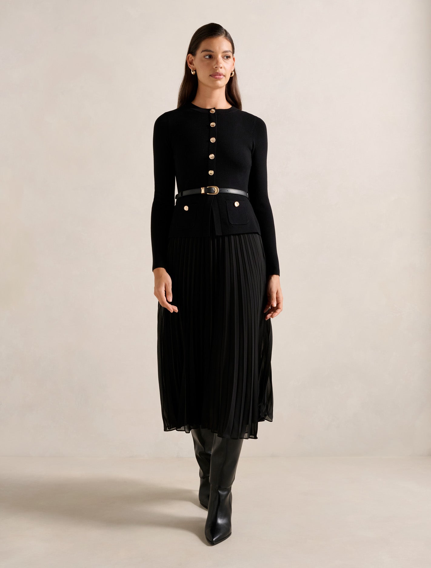 Daphne Long Sleeve Midi Dress Black Forever New