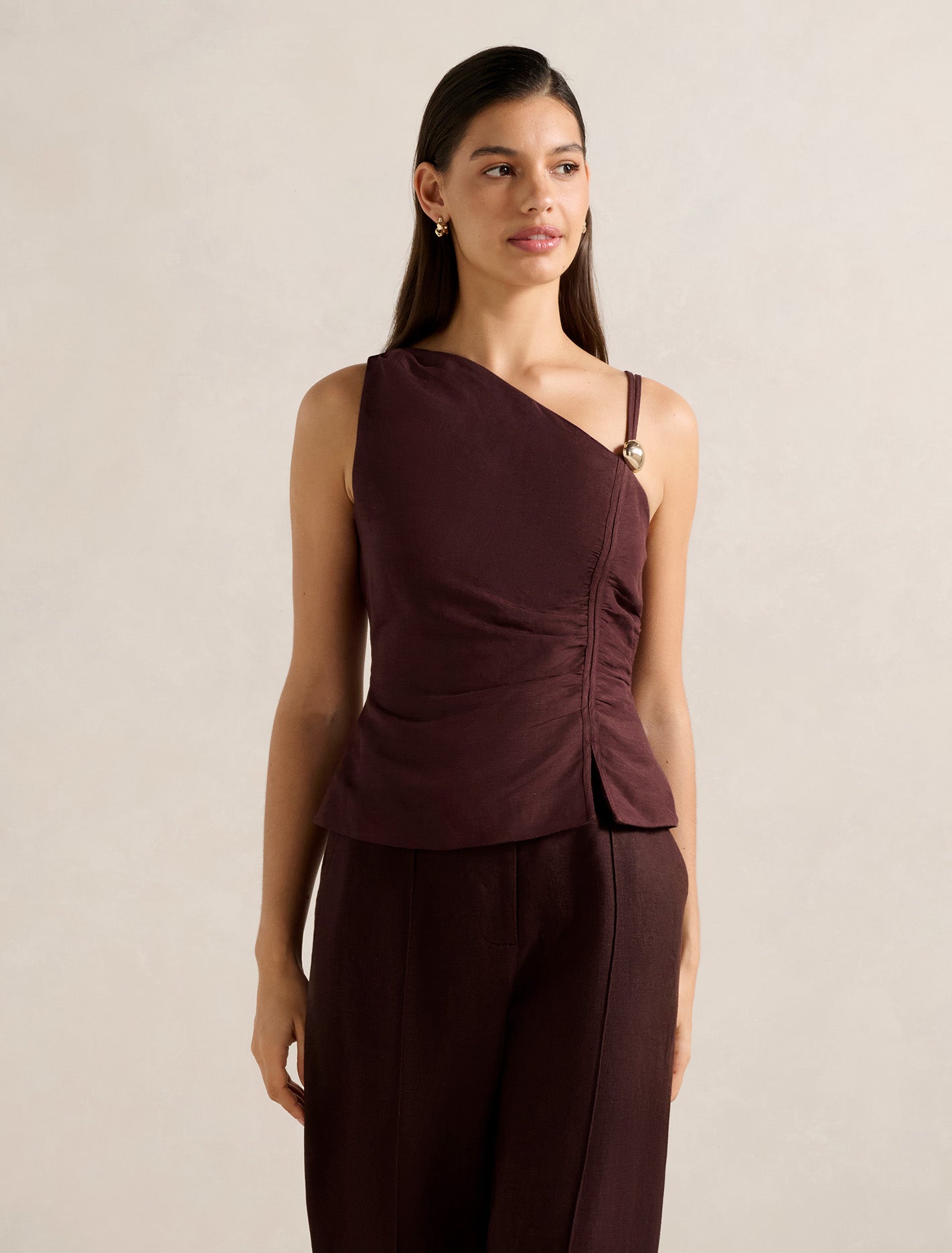 Lacey One Shoulder Top Dark Chocolate Forever New