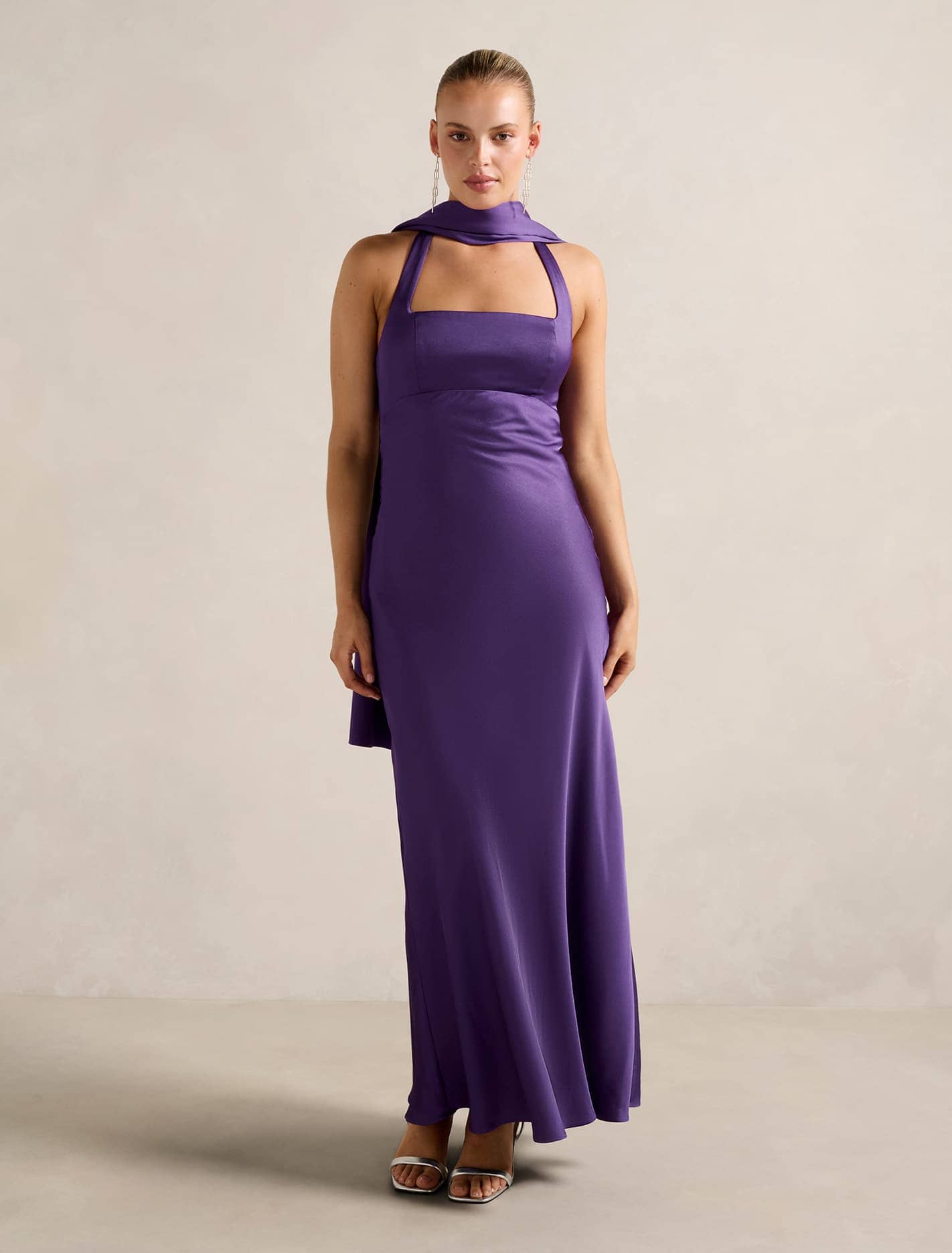 April Open Back Satin Maxi Dress Royal Purple