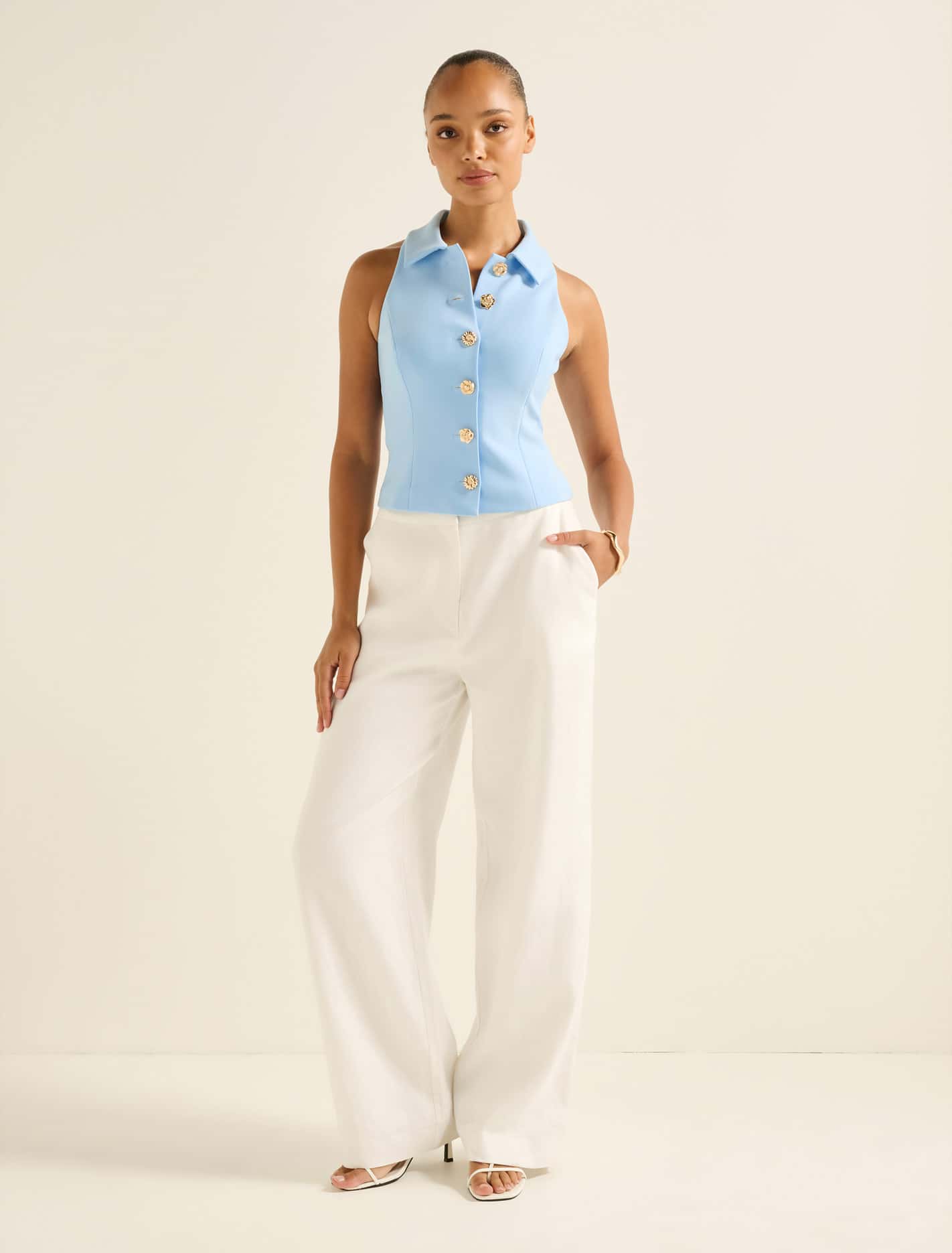 Tilly Button Detail Halter Top Forever New