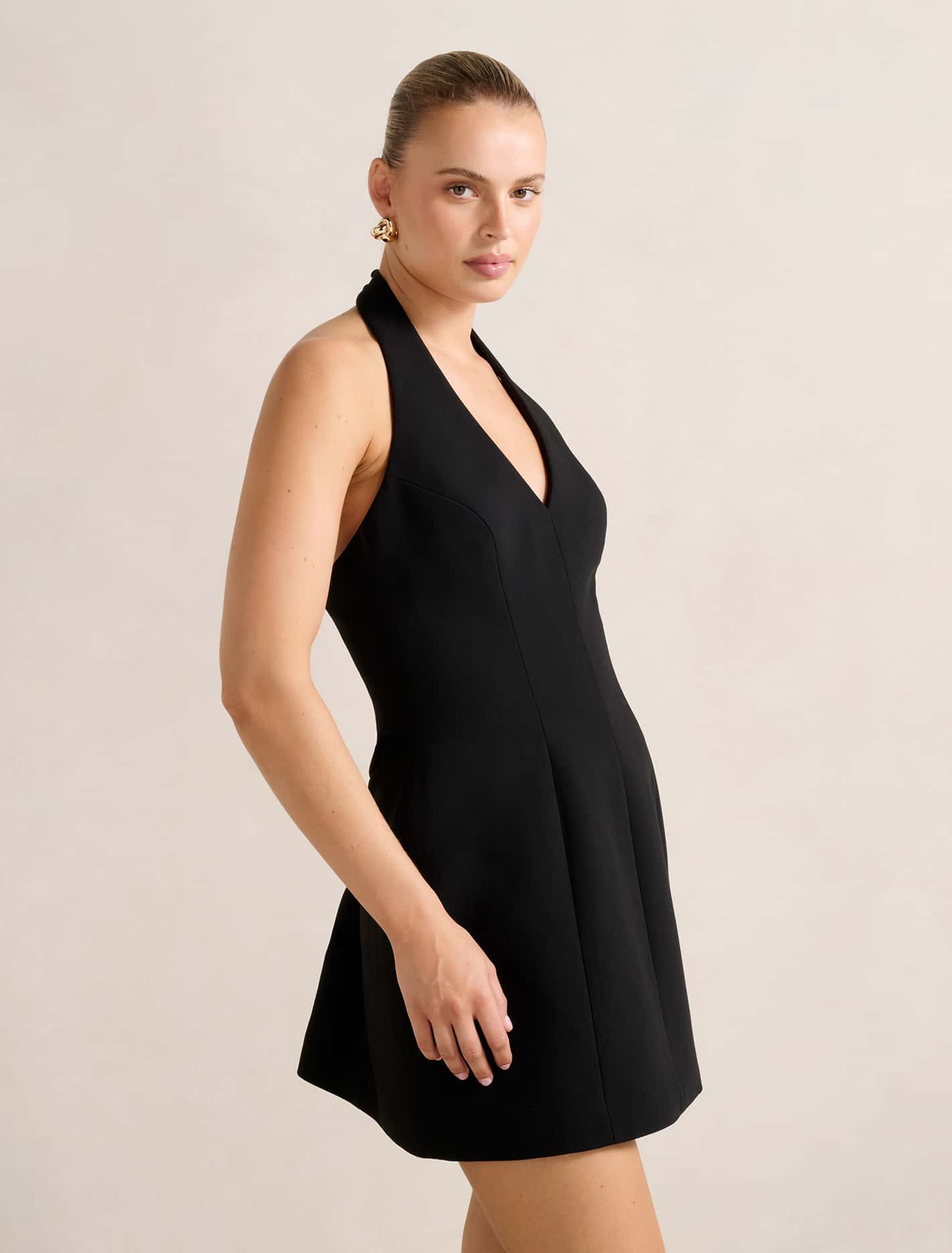 Riley Structured Halter Mini Dress Forever New