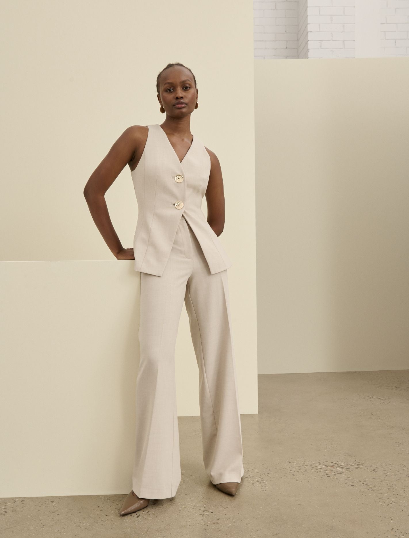 Lulu Wide Leg Pants Milk Marle Suit Forever New