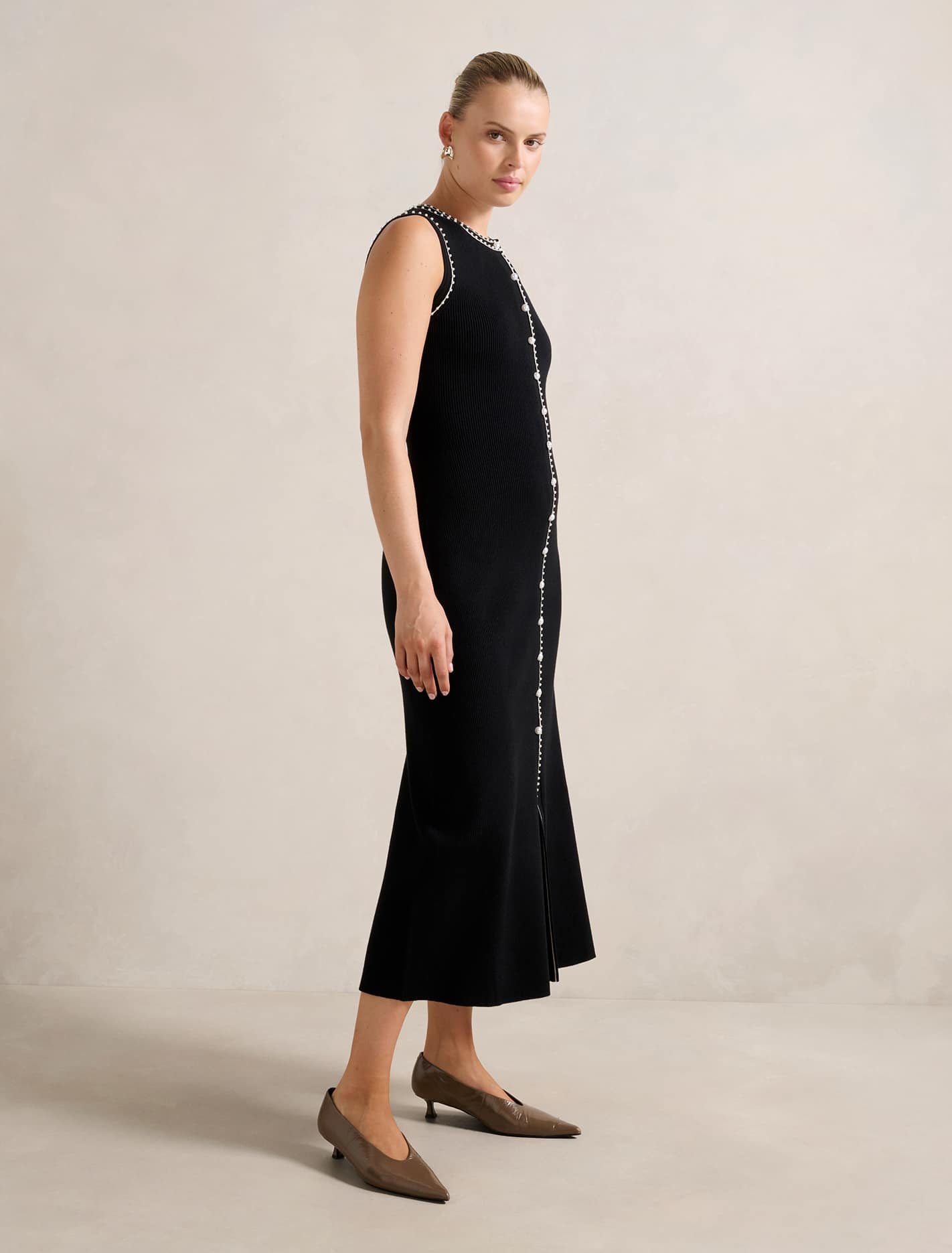 Kelsi Pearl Trim Tipped Knit Dress Forever New