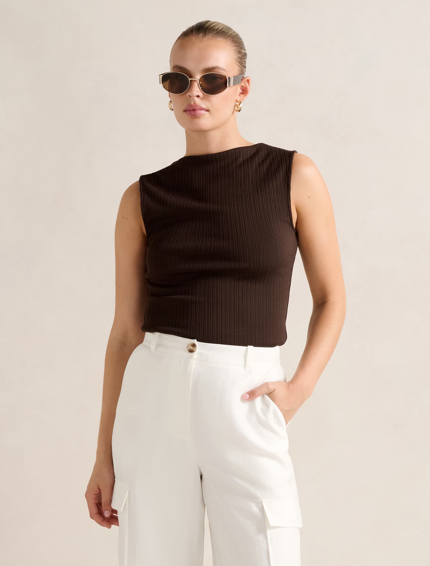 Frankie Boat Neck Tank Top Chocolate | Forever New