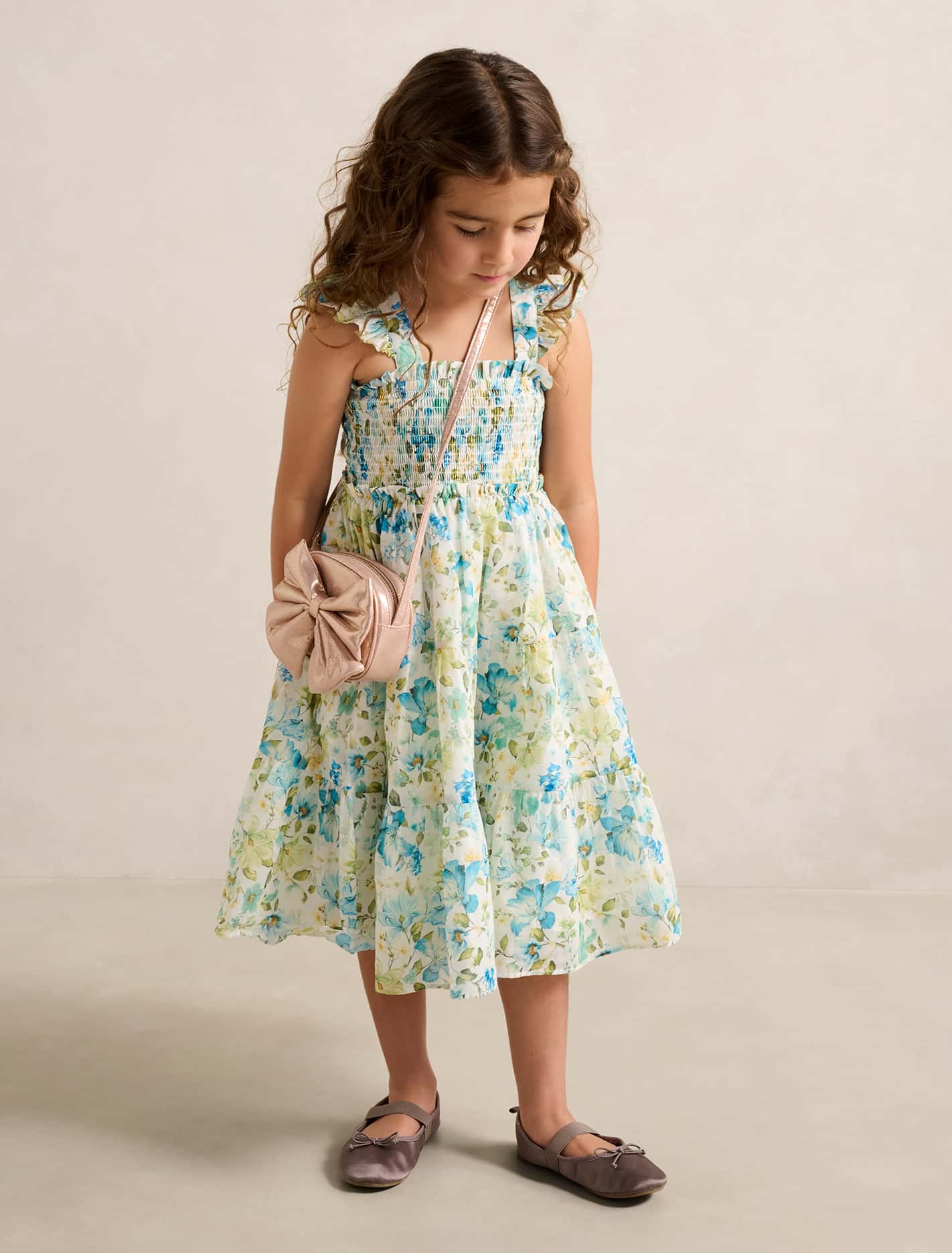 Magnolia Girls Shirred Midi Dress Blue Macy Floral
