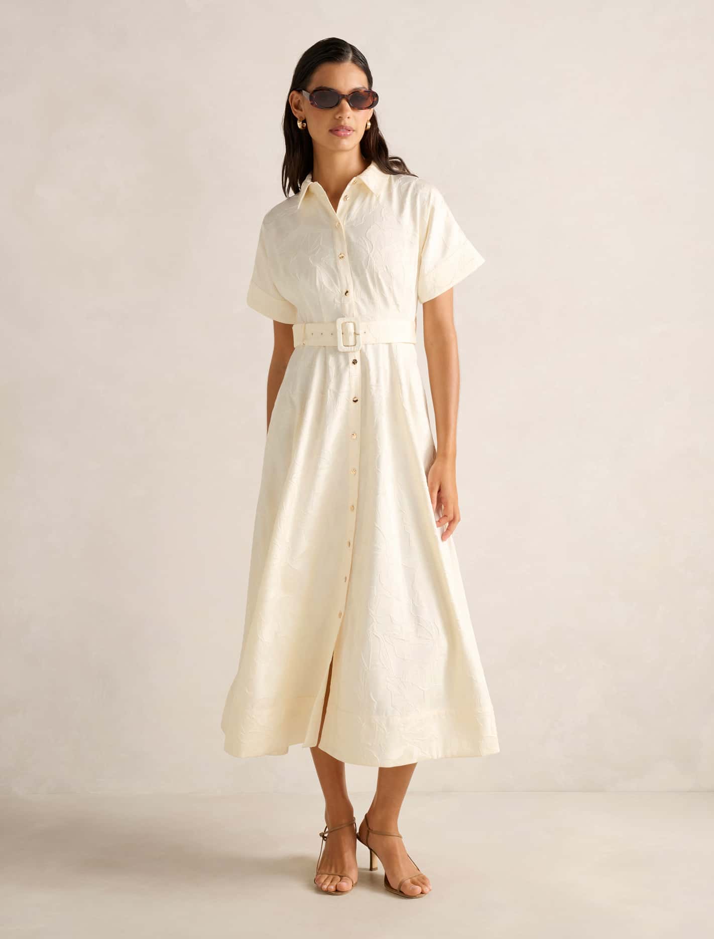 Judith Jacquard Shirt Dress Cream Forever New