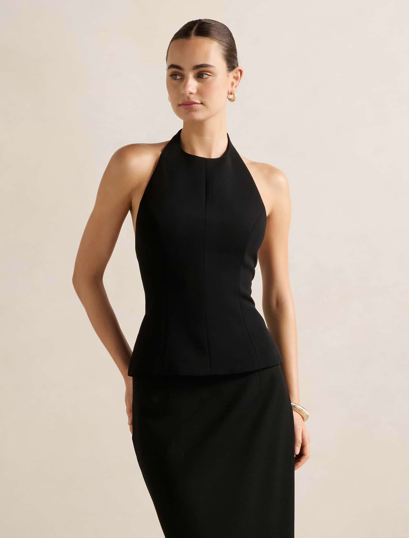 Kate Peplum Halter Top Black Forever New