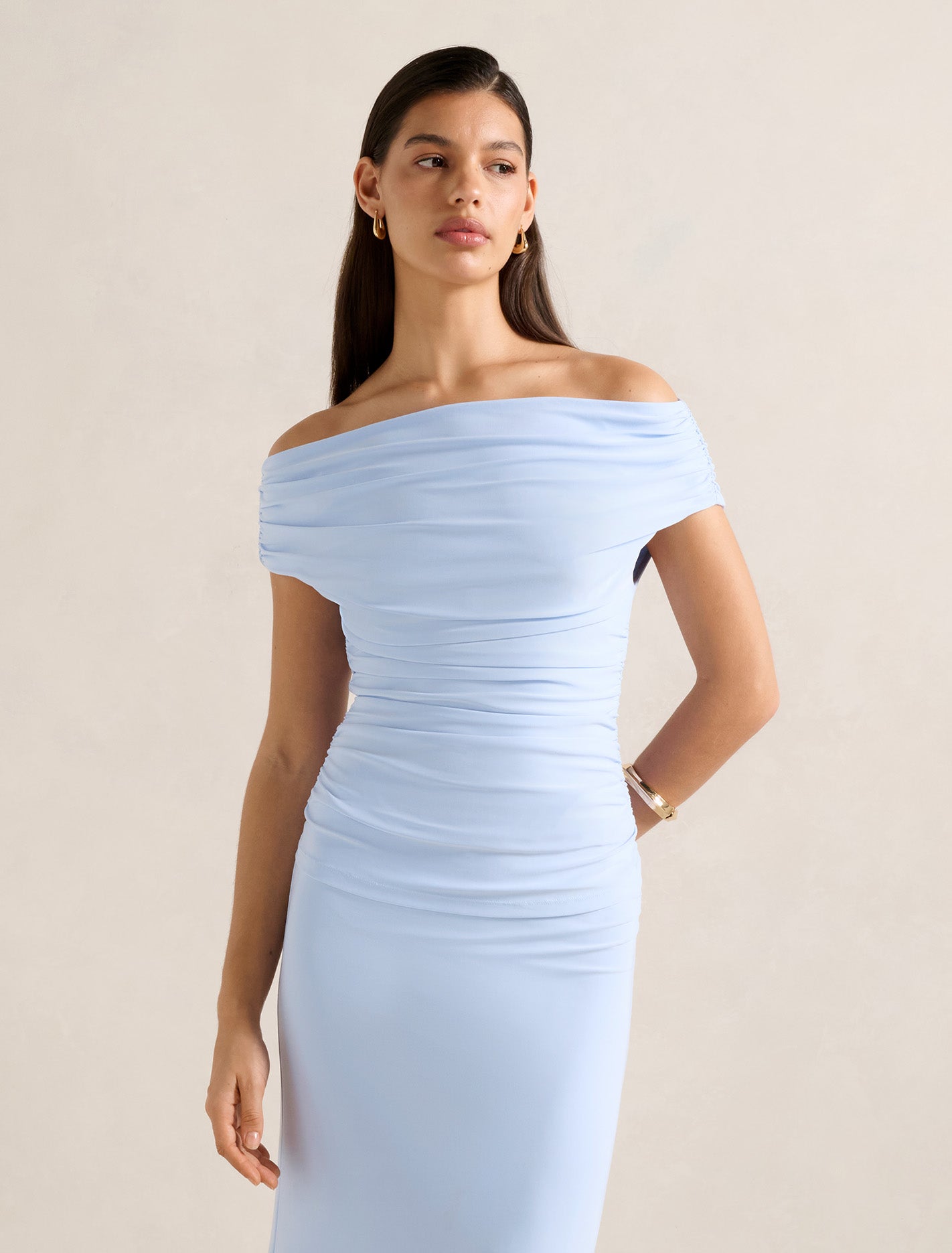 Mimi Off Shoulder Top Sky Blue Co-ord Forever New