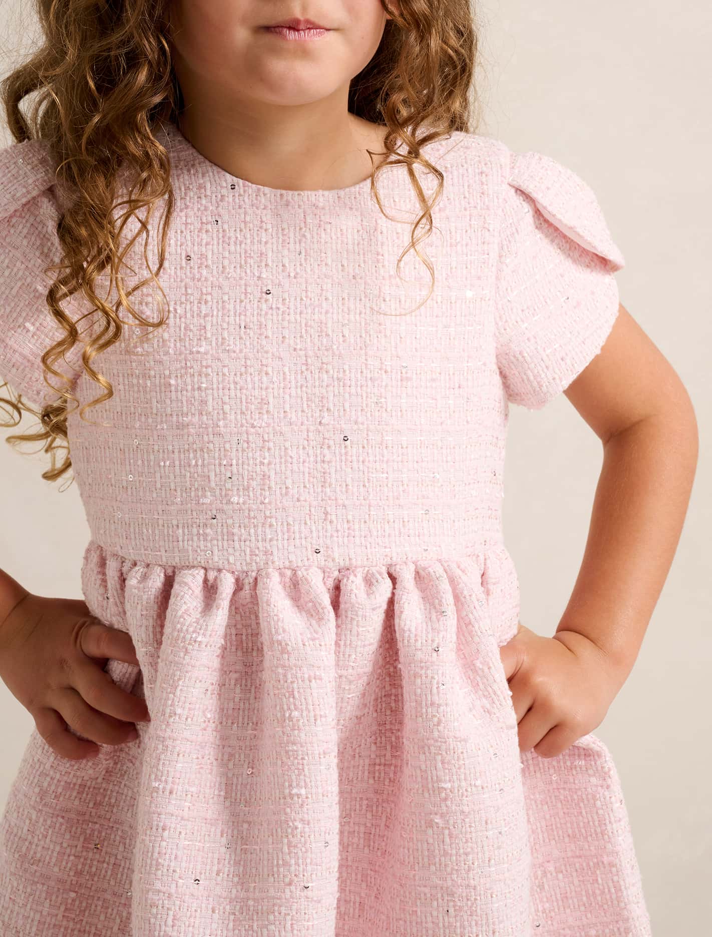 Lowri Girls Tulip Sleeve Tweed Dress Forever New