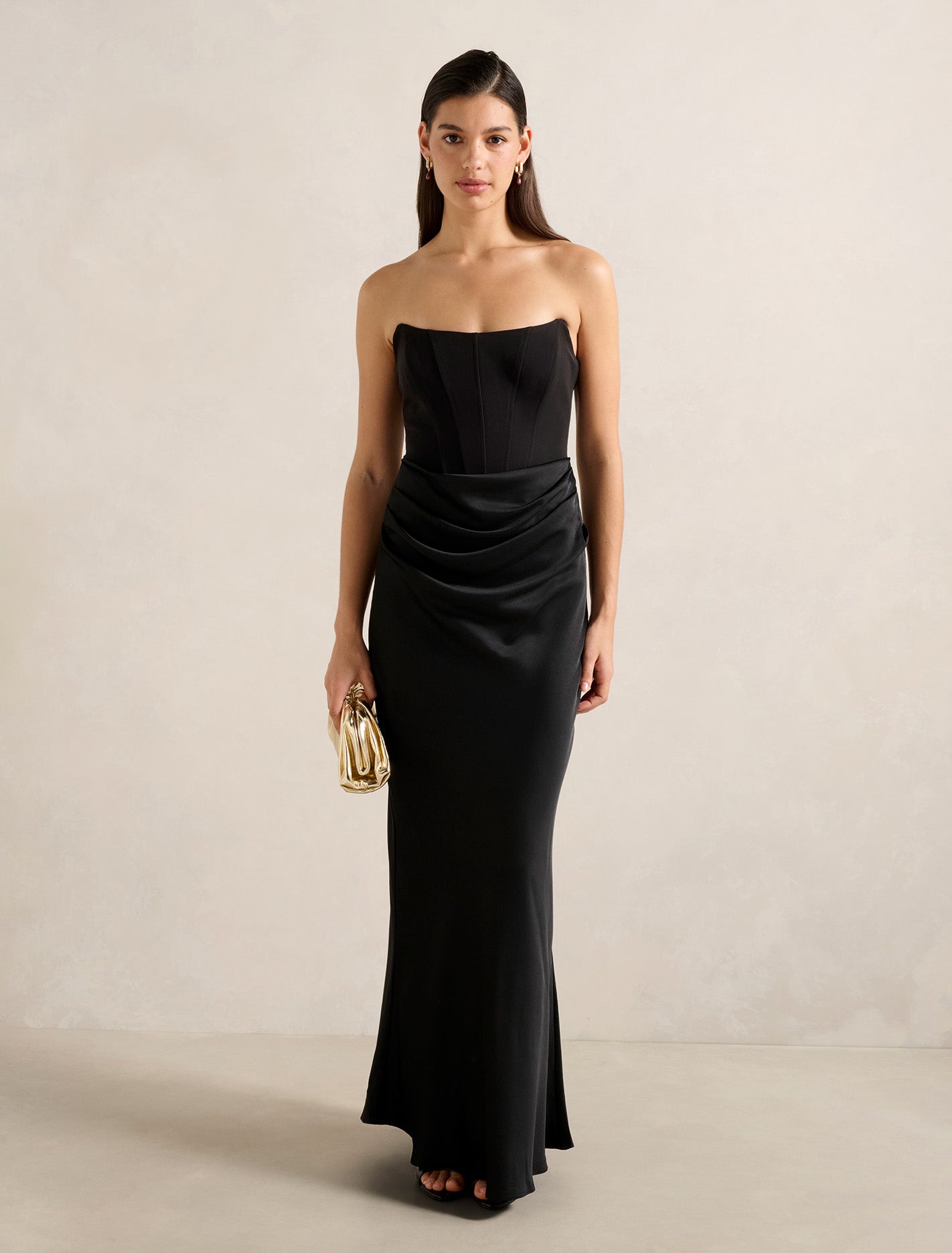 Isra Drape Strapless Maxi Dress Black Forever New