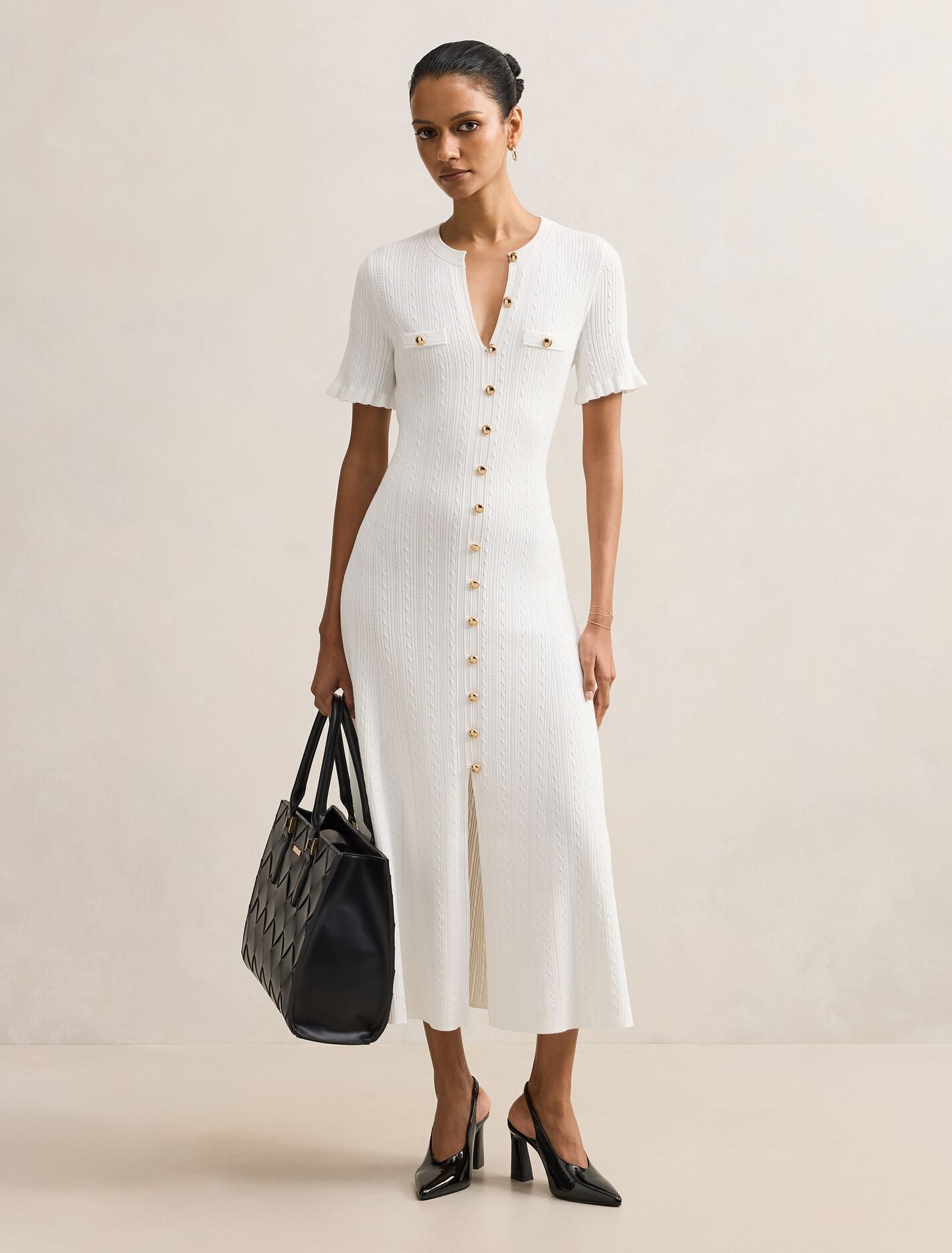 Violetta Petite Stitch Interest Midi Dress Cream Forever New