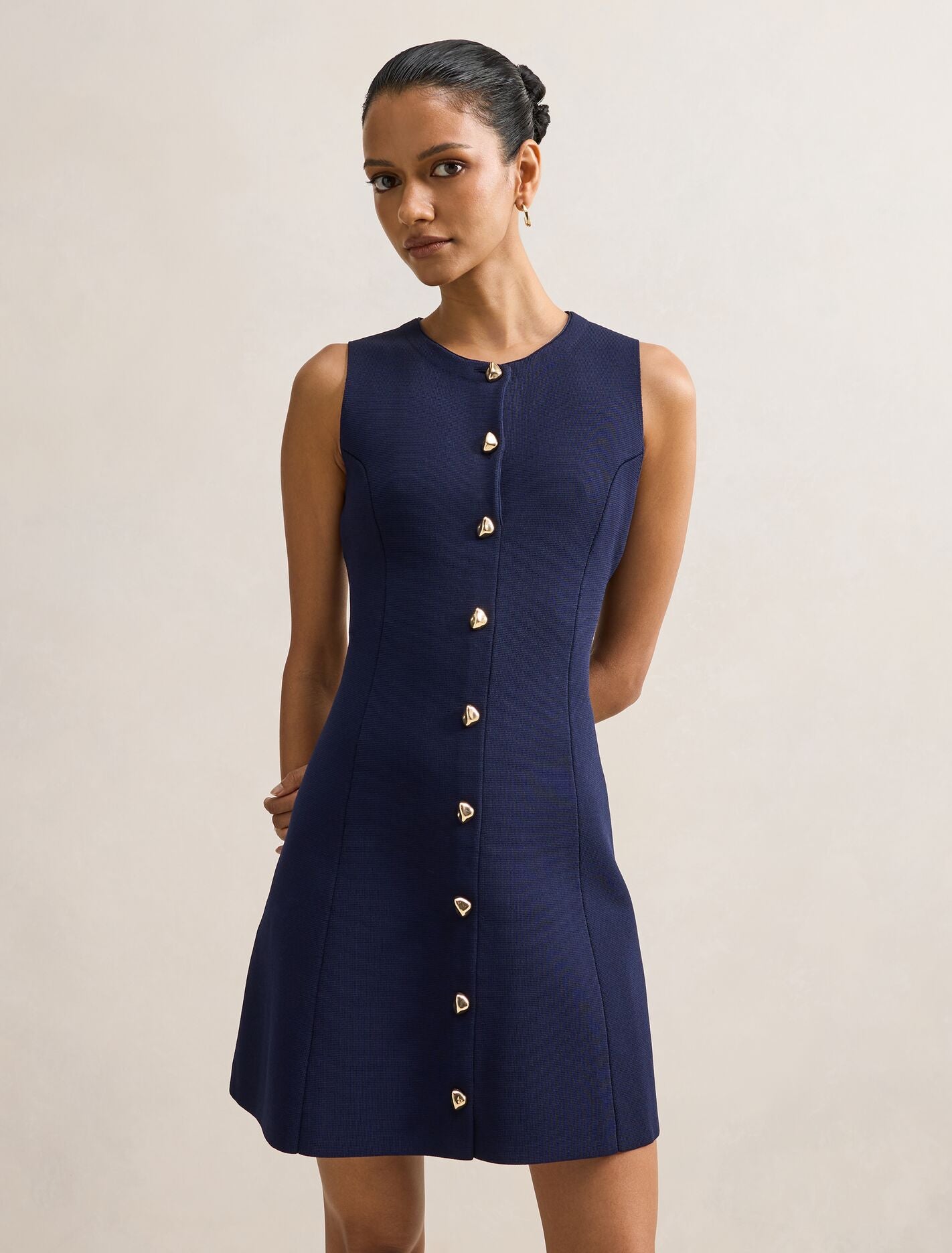 Lucienne Petite Fit And Flare Knit Mini Dress Navy Forever New