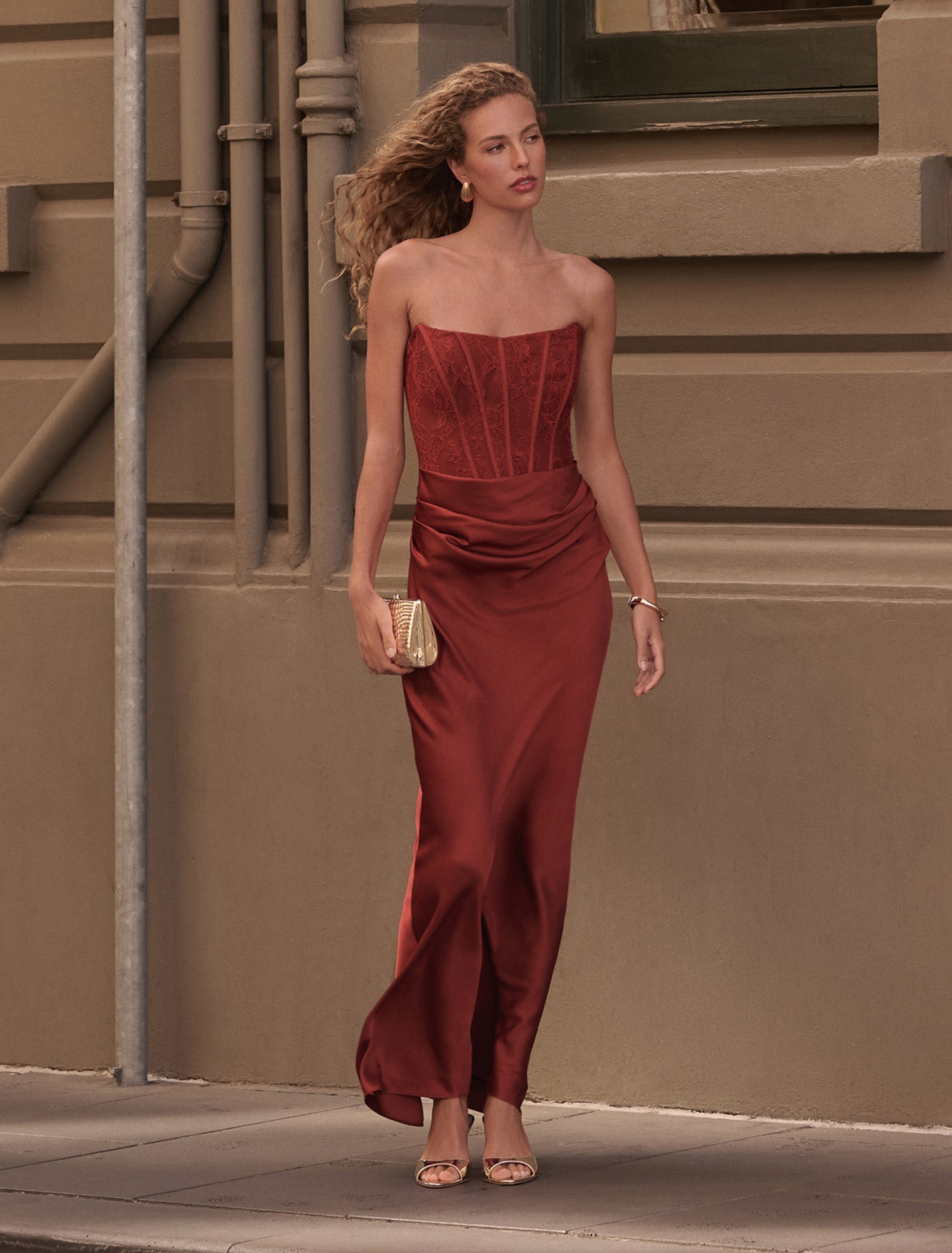 Ivy Lace Corset Drape Maxi Dress Forever New