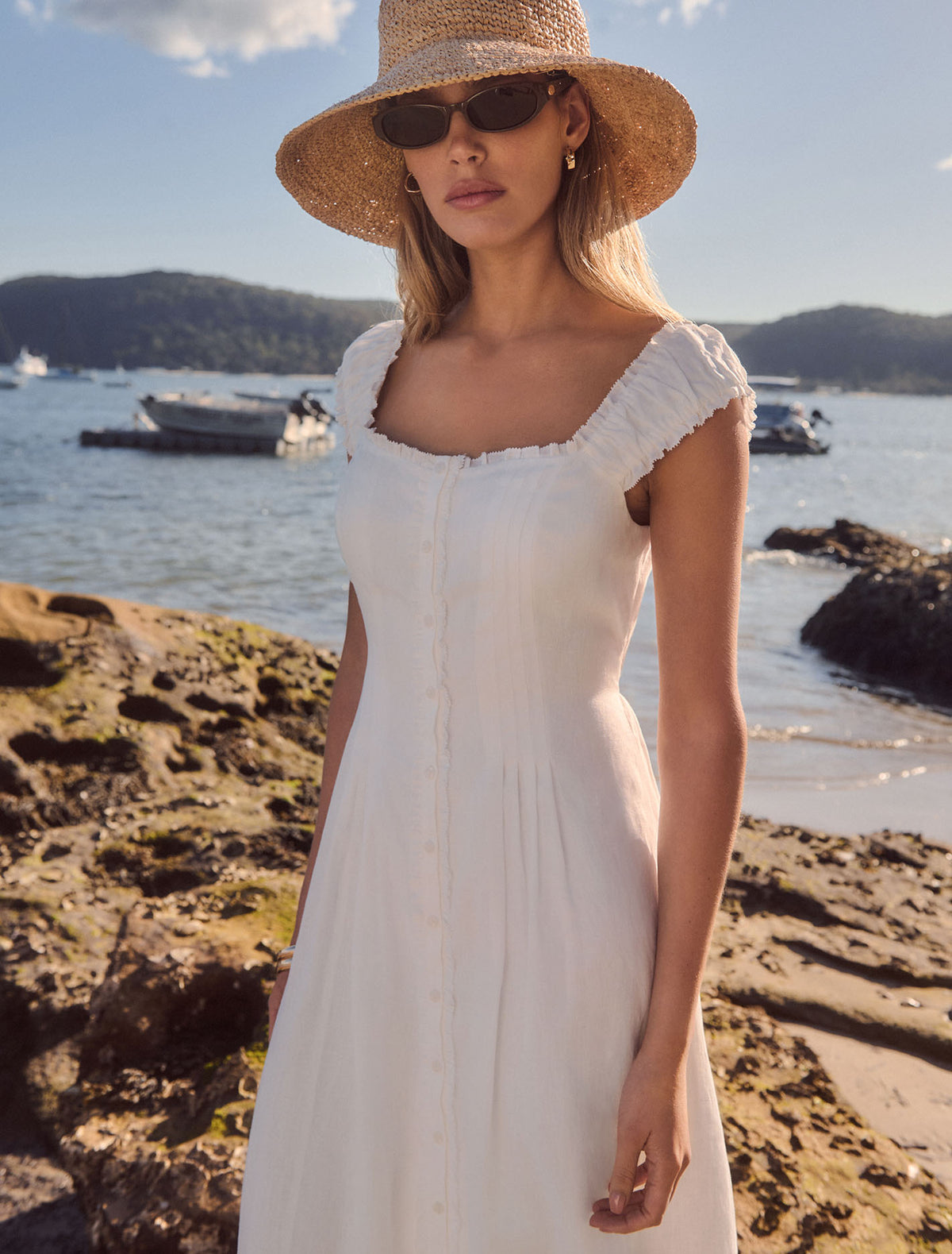 Adriana Pintuck Linen Midi Dress