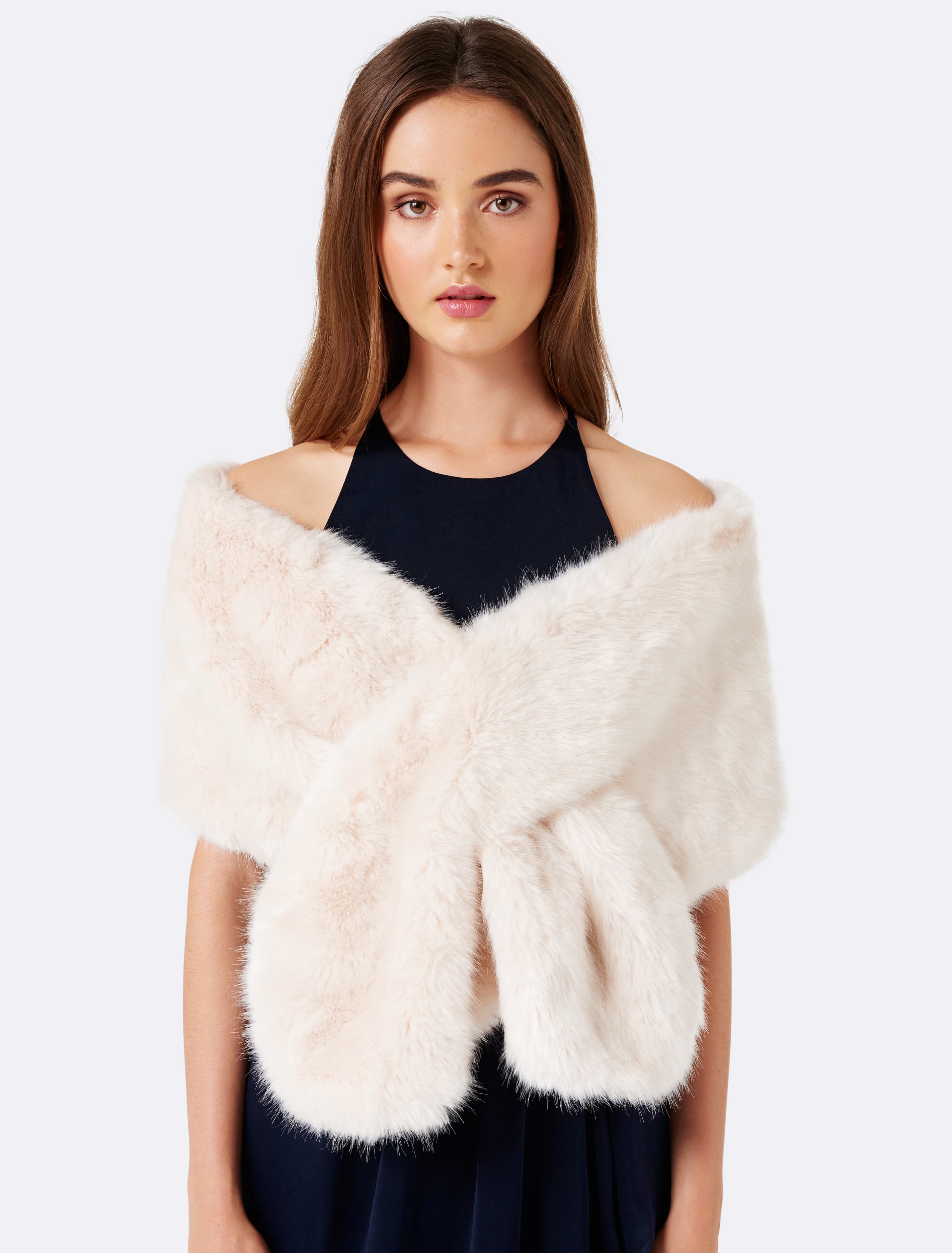 Laura Faux Fur Wrap Blush | Forever New