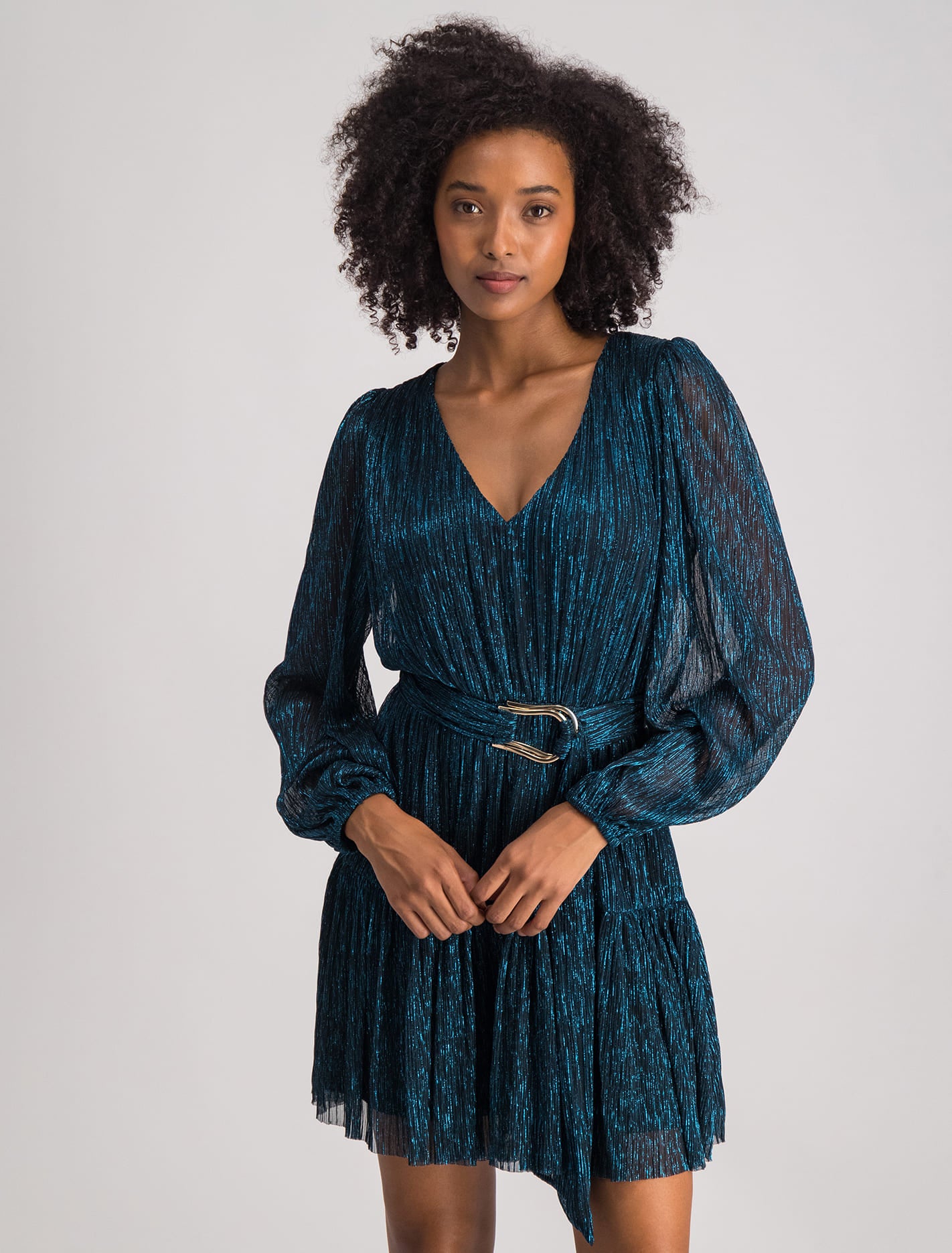 chinese dress ladies Holly Plisse Buckle Mini Dress Teal