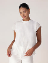 Hannah Plisse Flutter Sleeve Blouse Forever New