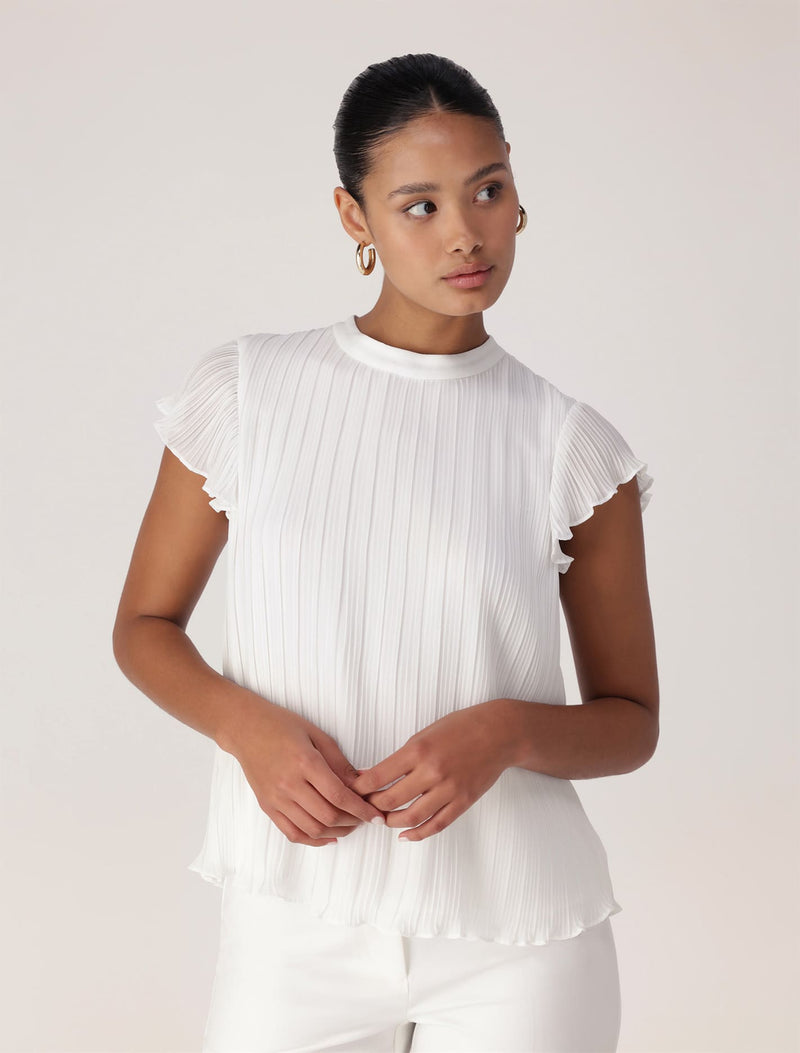 Hannah Plisse Flutter Sleeve Blouse Forever New