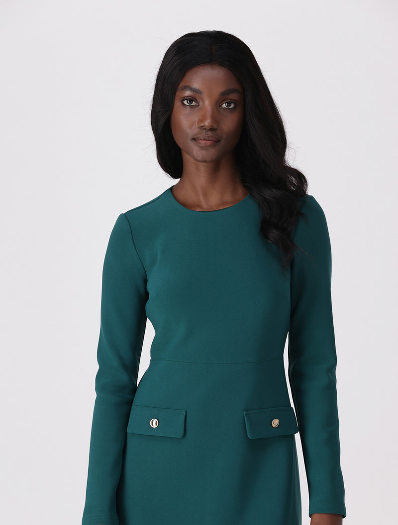 Green long outlet sleeve shift dress