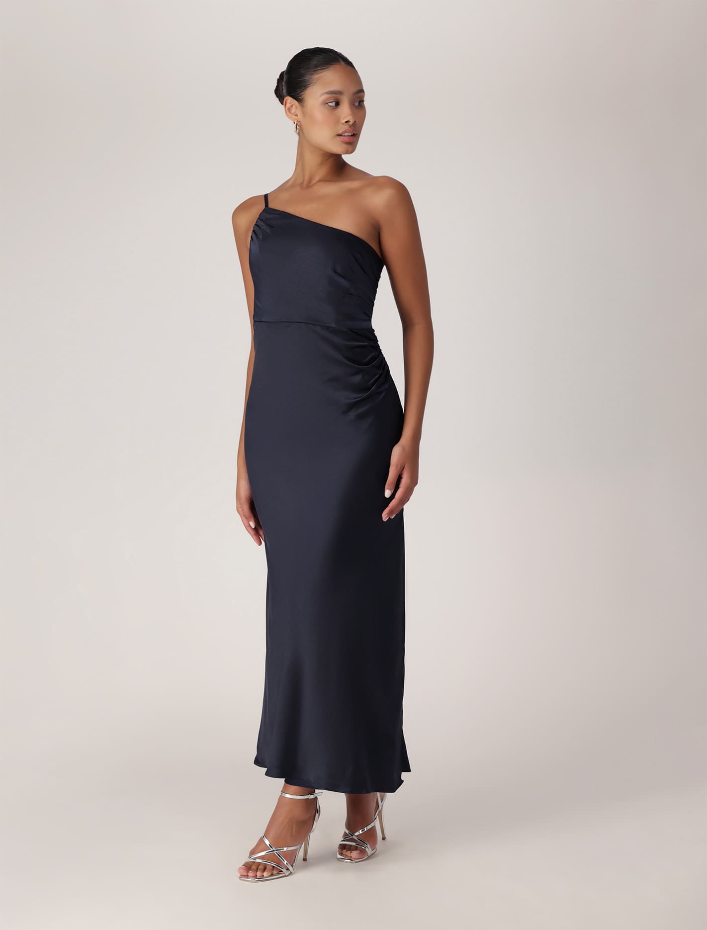 Kelly One Shoulder Satin Maxi Dress Navy | Forever New