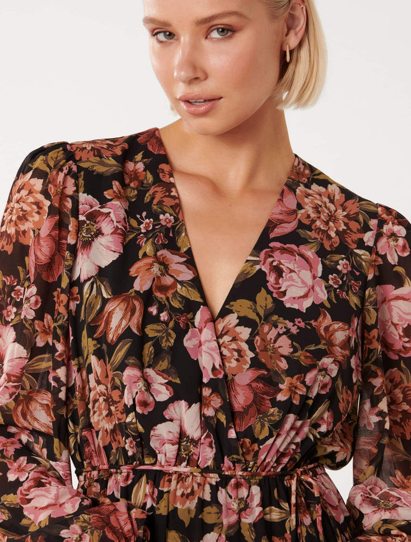 Forever new wrap hotsell ruffle floral midi dress