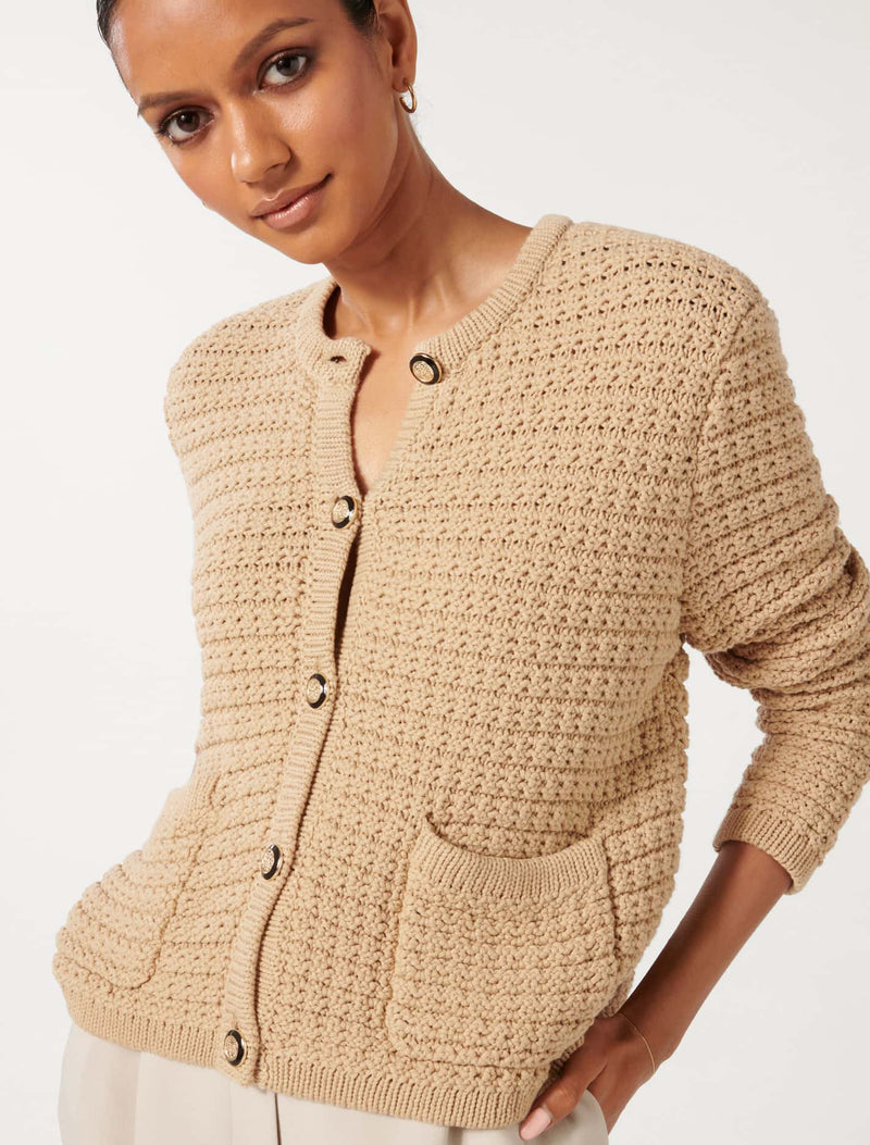 Chloe Petite Textured Knit Cardigan Stone Forever New