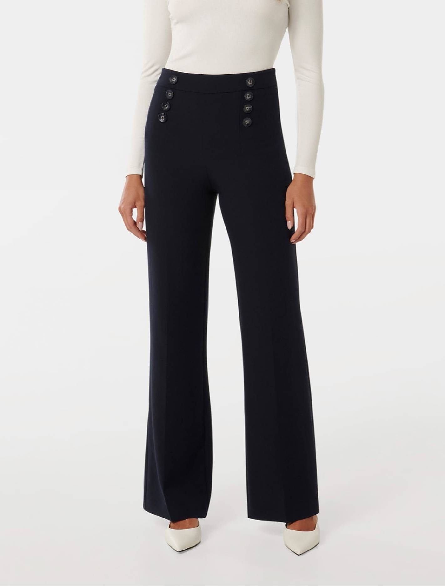 Sara Button Wide Leg Pants Navy | Forever New