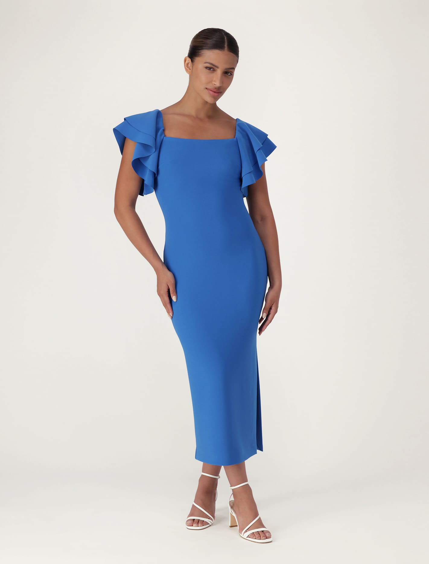 Kiki Frill Sleeve Bodycon Dress Blue Glow | Forever New
