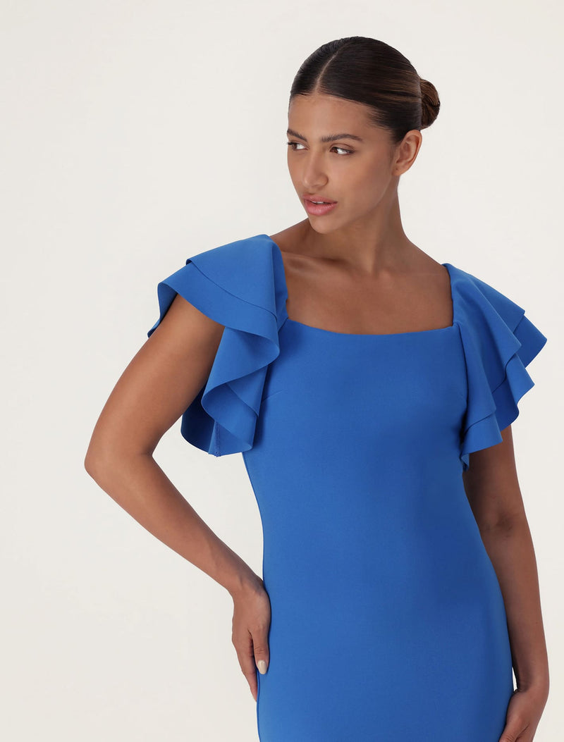 Kiki Frill Sleeve Bodycon Dress Blue Glow | Forever New