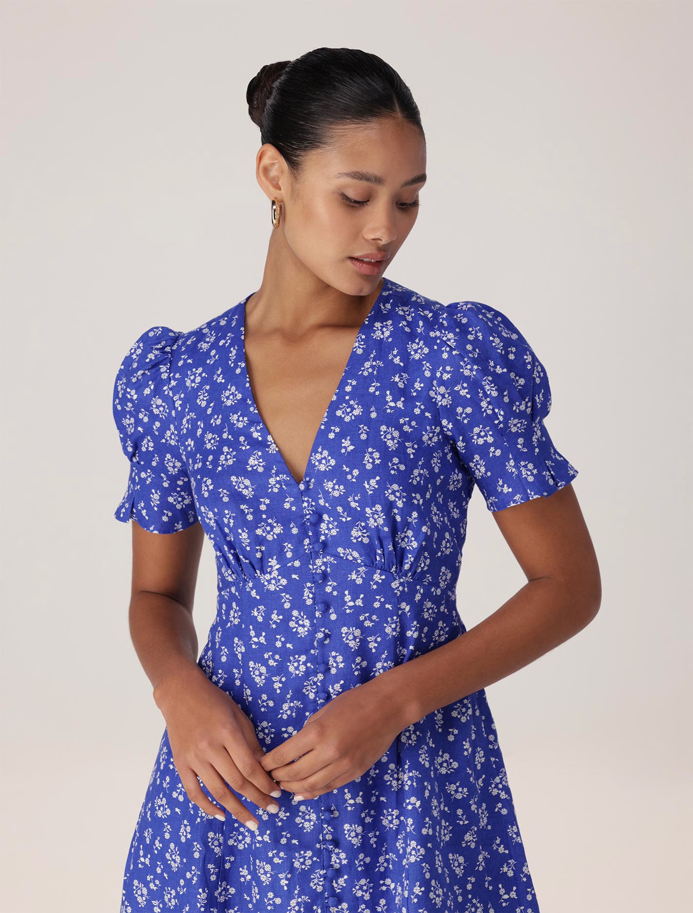 Saffron Printed Mini Sun Dress Cobalt Flindon Ditsy | Forever New