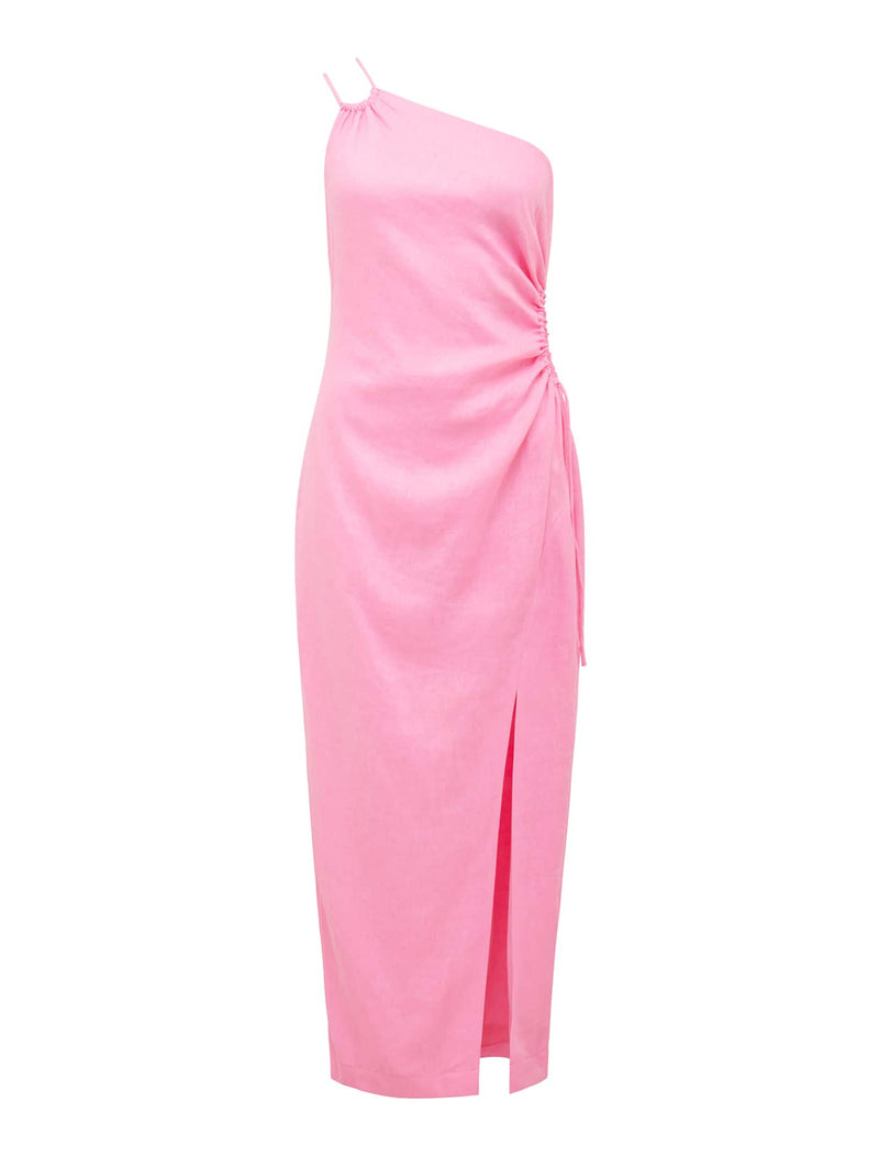 Danielle Petite Twist Linen Midi Dress Dolly Pink | Forever New