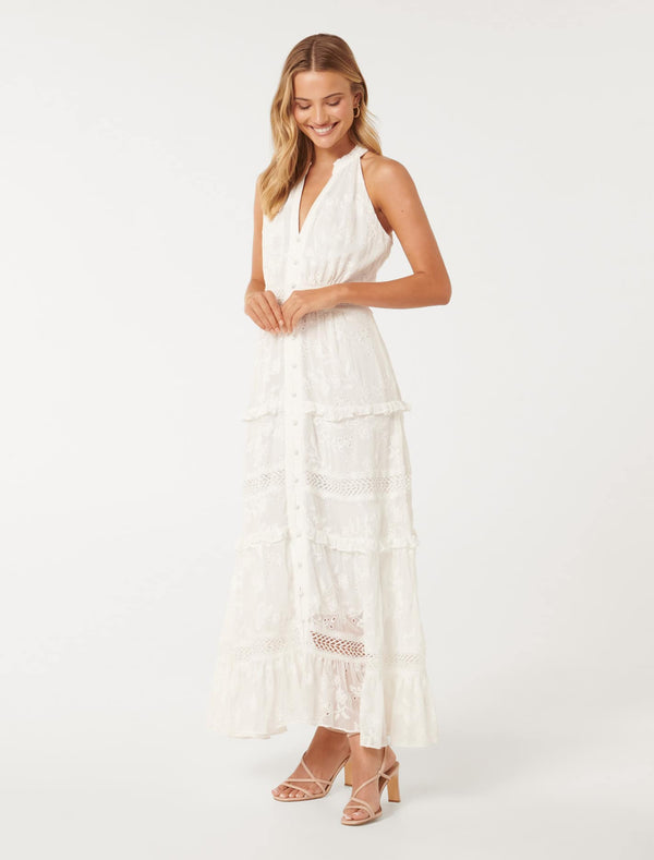Angie Embroidered Halter Dress Forever New