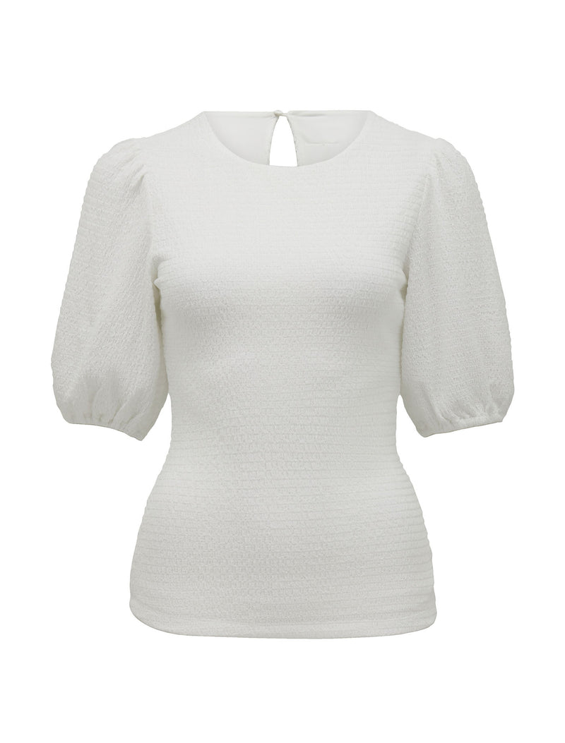 Jolanta Textured Puff Sleeve Top Porcelain | Forever New