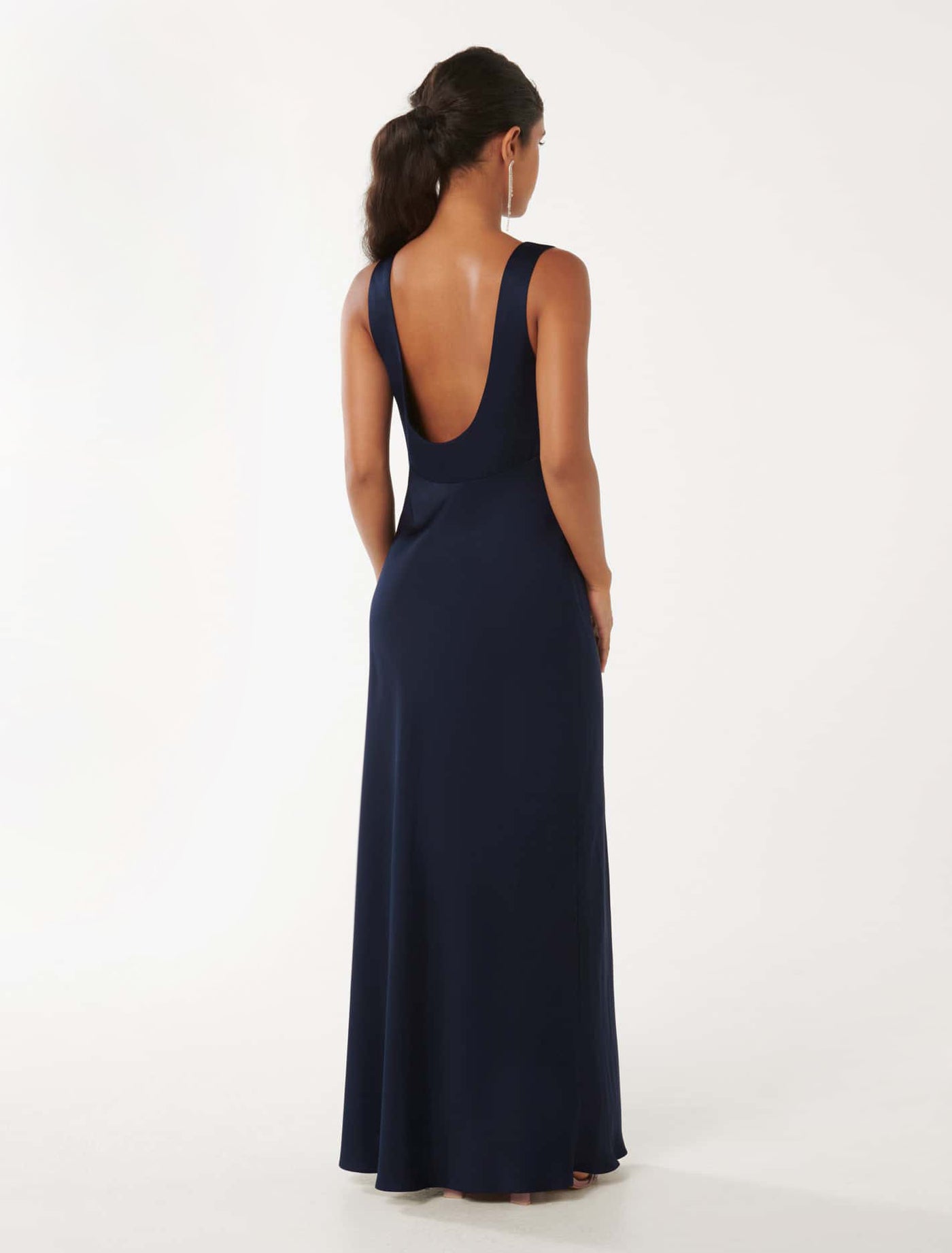 Cameron Petite V Neck Satin Maxi Dress in Navy Size 8