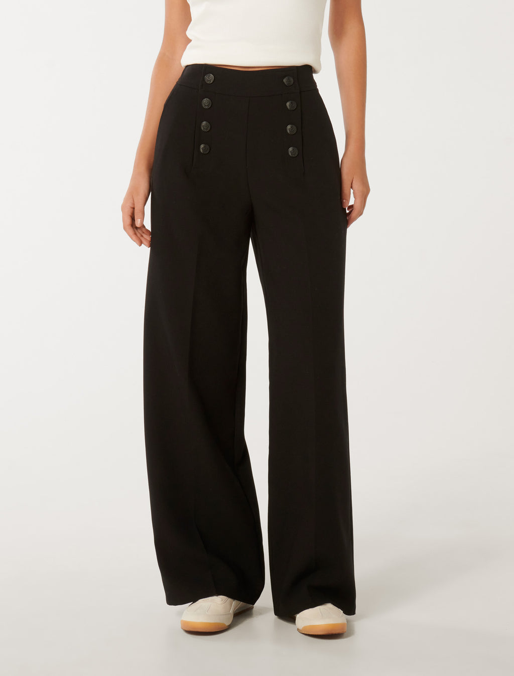 Buttoned high waist wide leg pants best sale