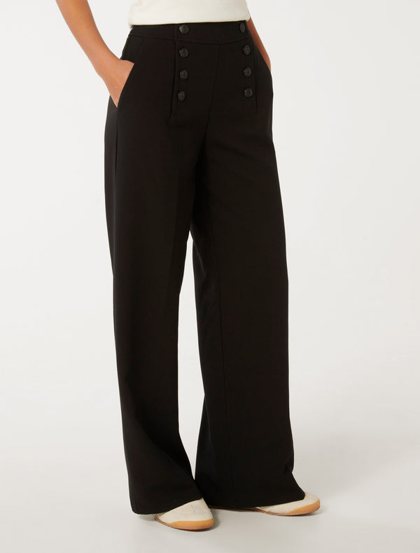 Brioney Button Detail Wide Leg Pants Forever New