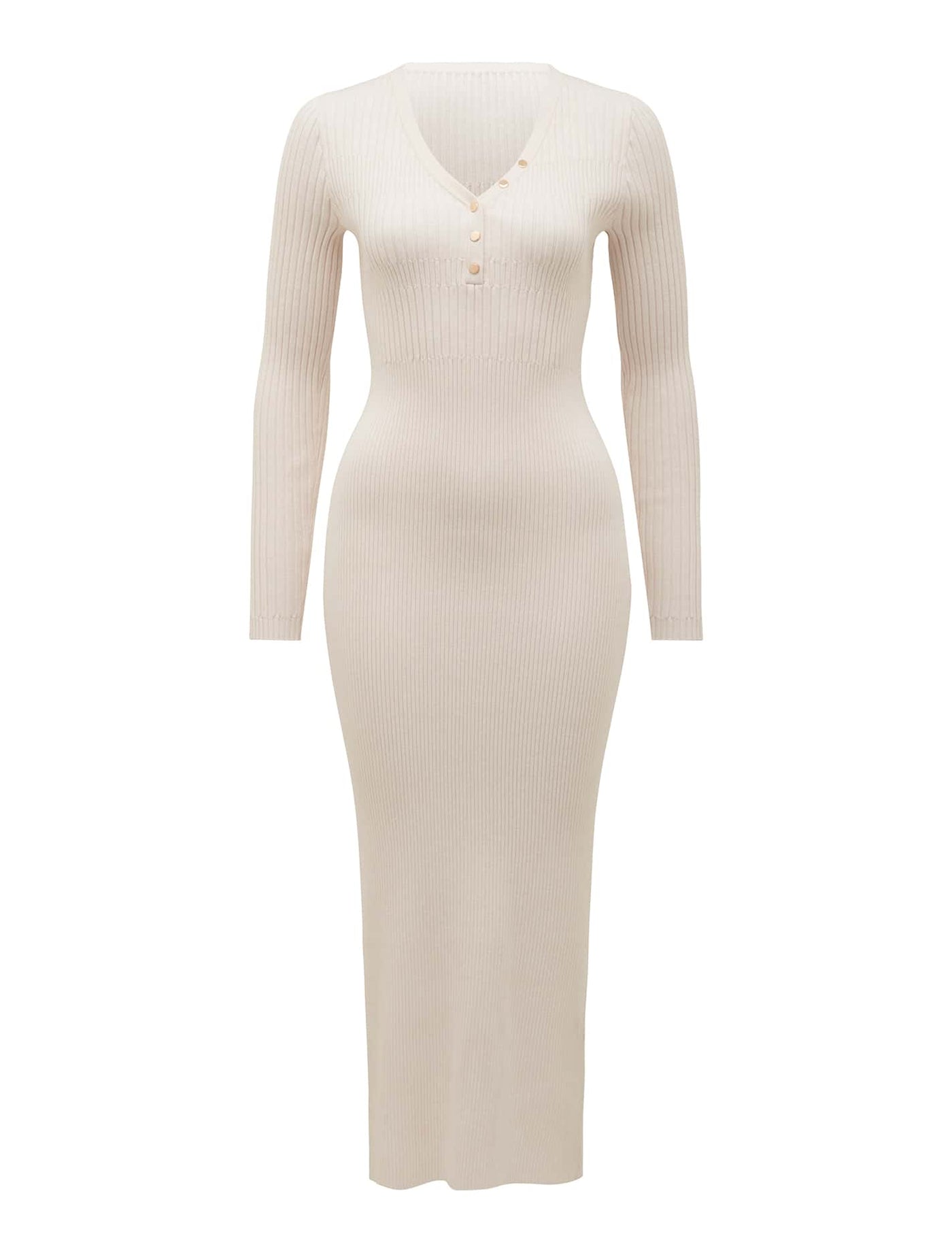 Teagan Ribbed Knit Midi Dress in Cream Size 4