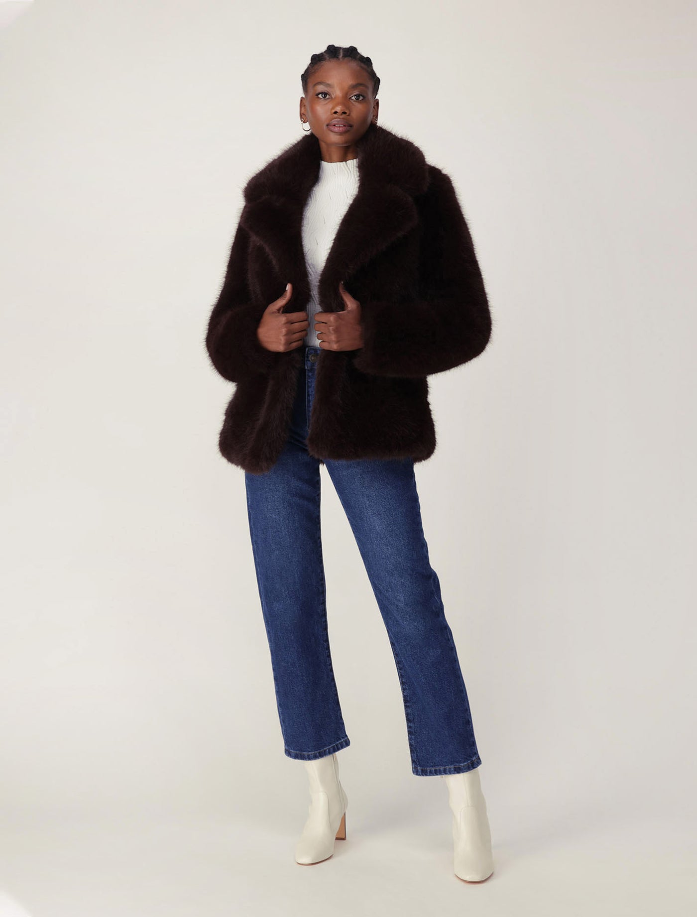 Hunter Cropped Faux Fur Coat Dark Chocolate Forever New