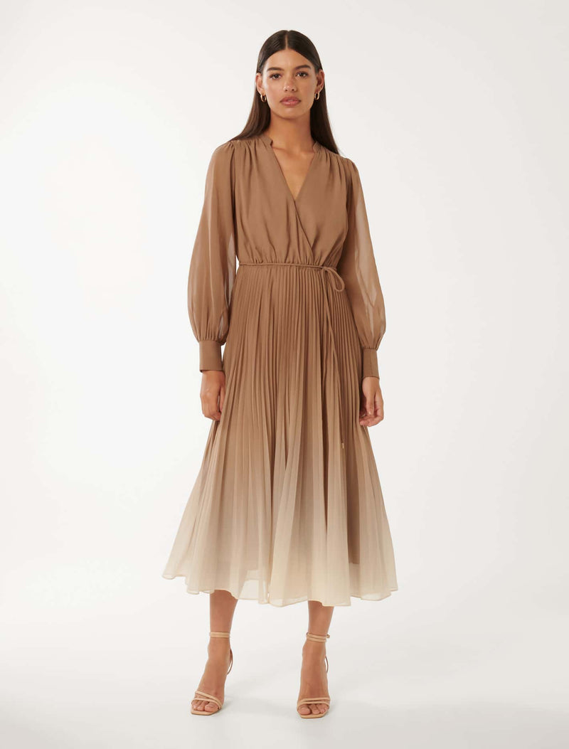 Saskia Pleat Wrap Midi Dress Forever New