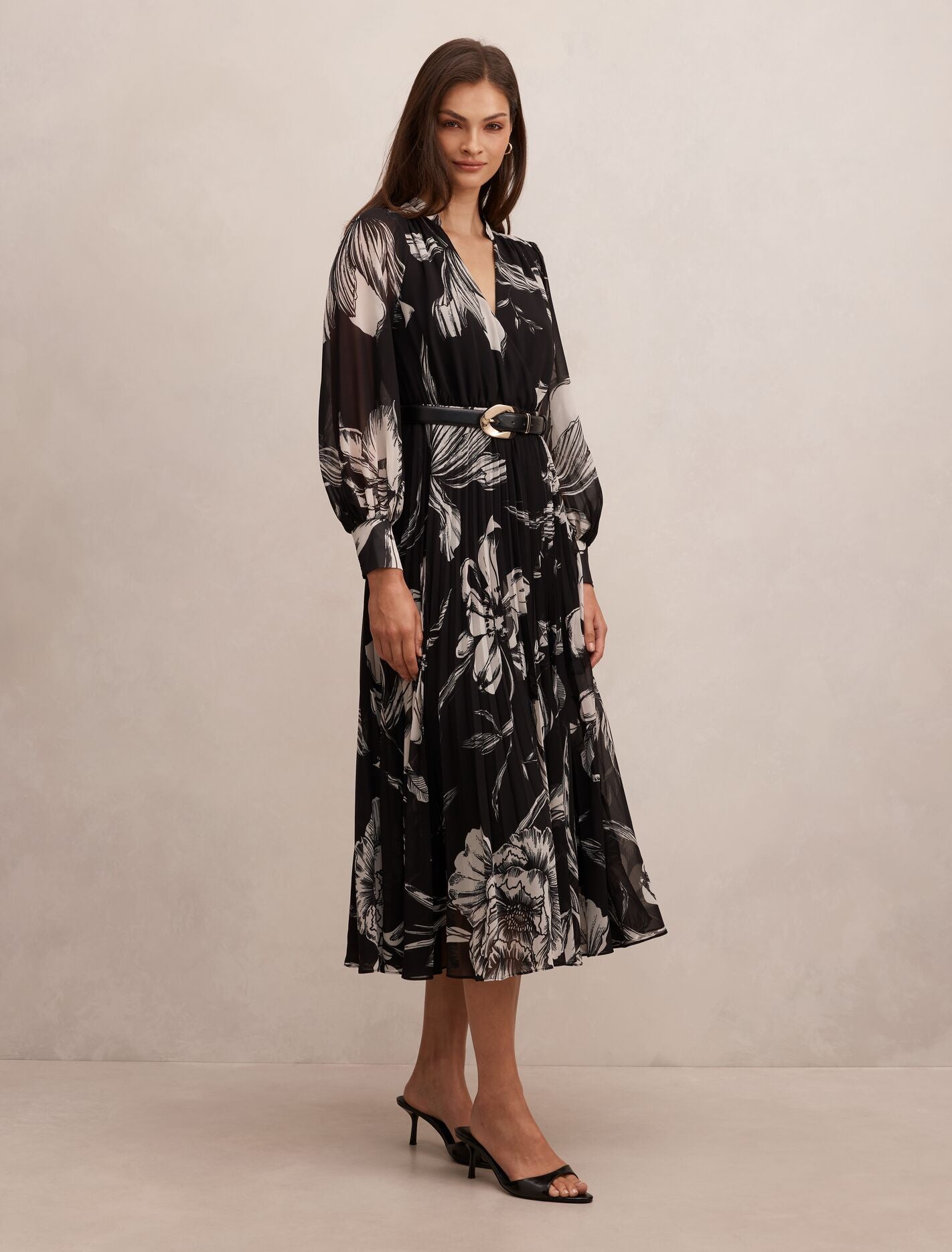 Saskia Pleat Wrap Midi Dress Dark Lula Floral | Forever New