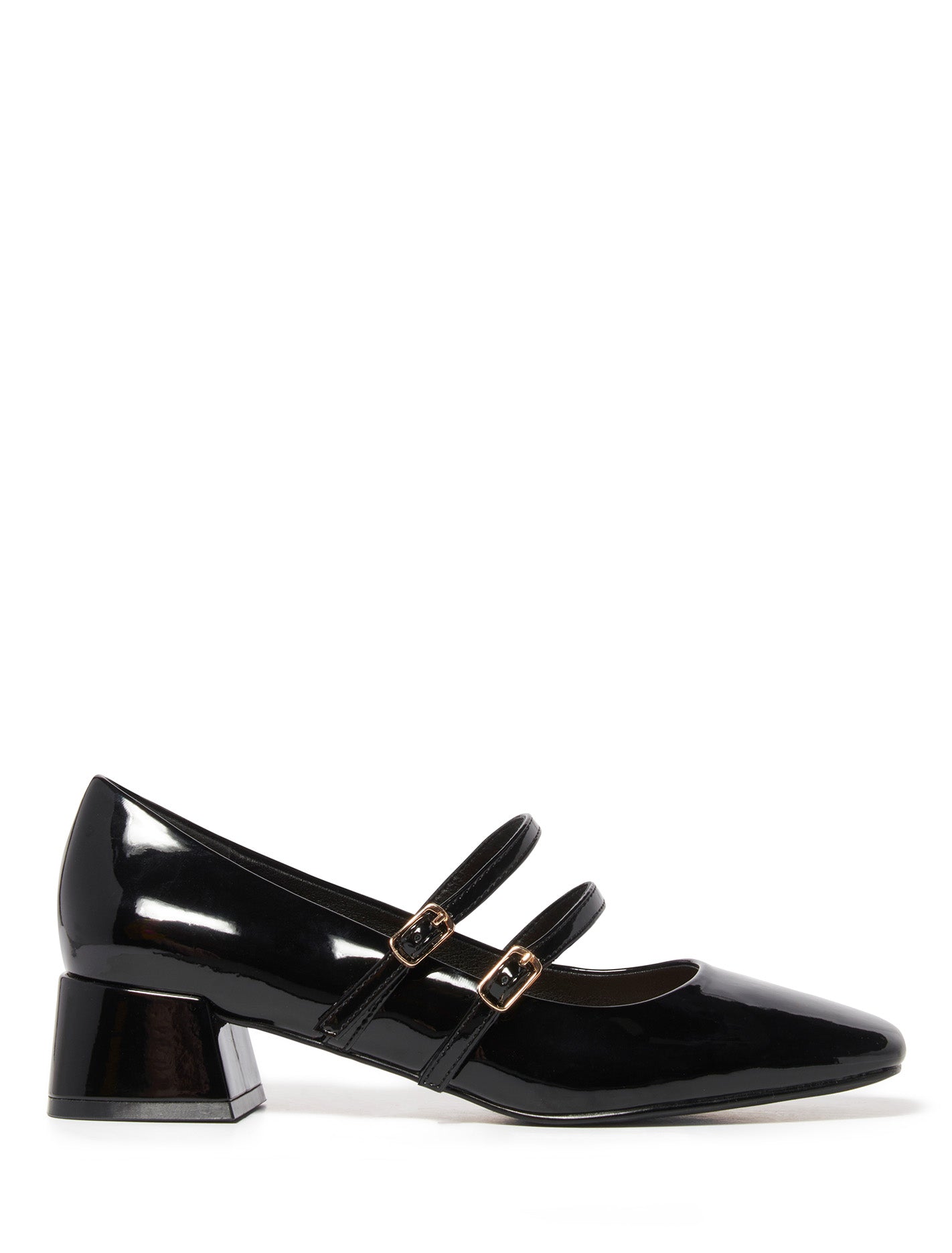 Thea Mary Jane Low Block Heel Black Patent | Forever New