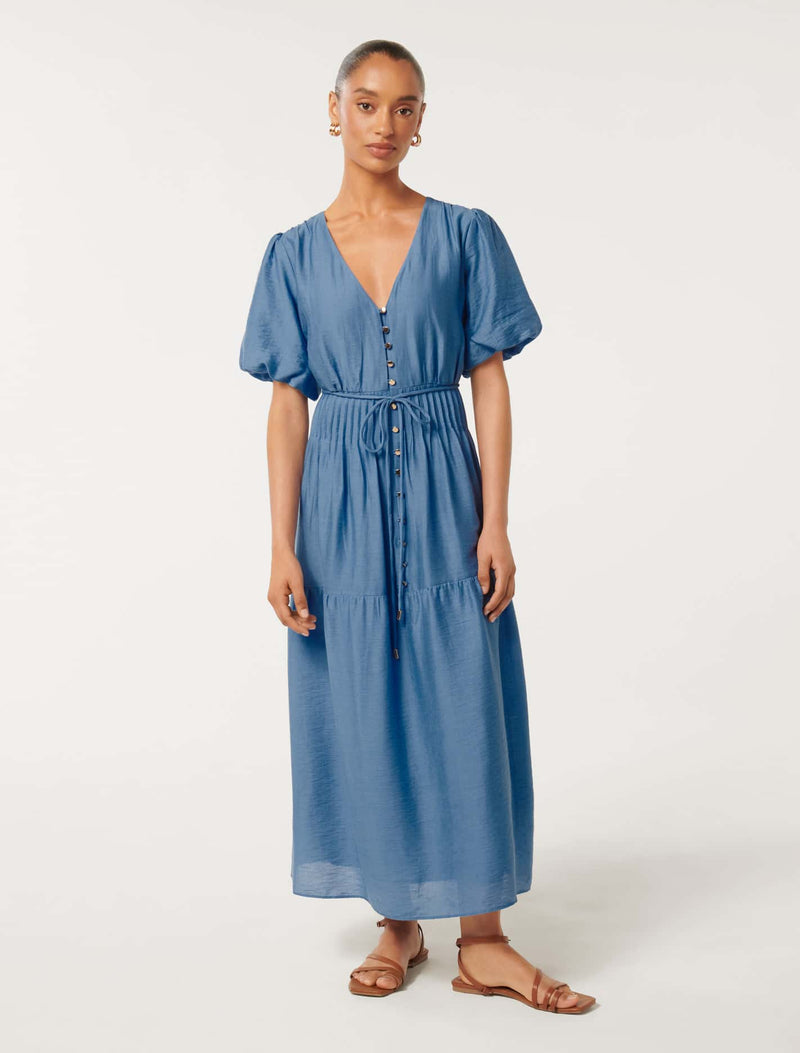 Addison Petite Pintuck Midi Dress Blue Steel | Forever New