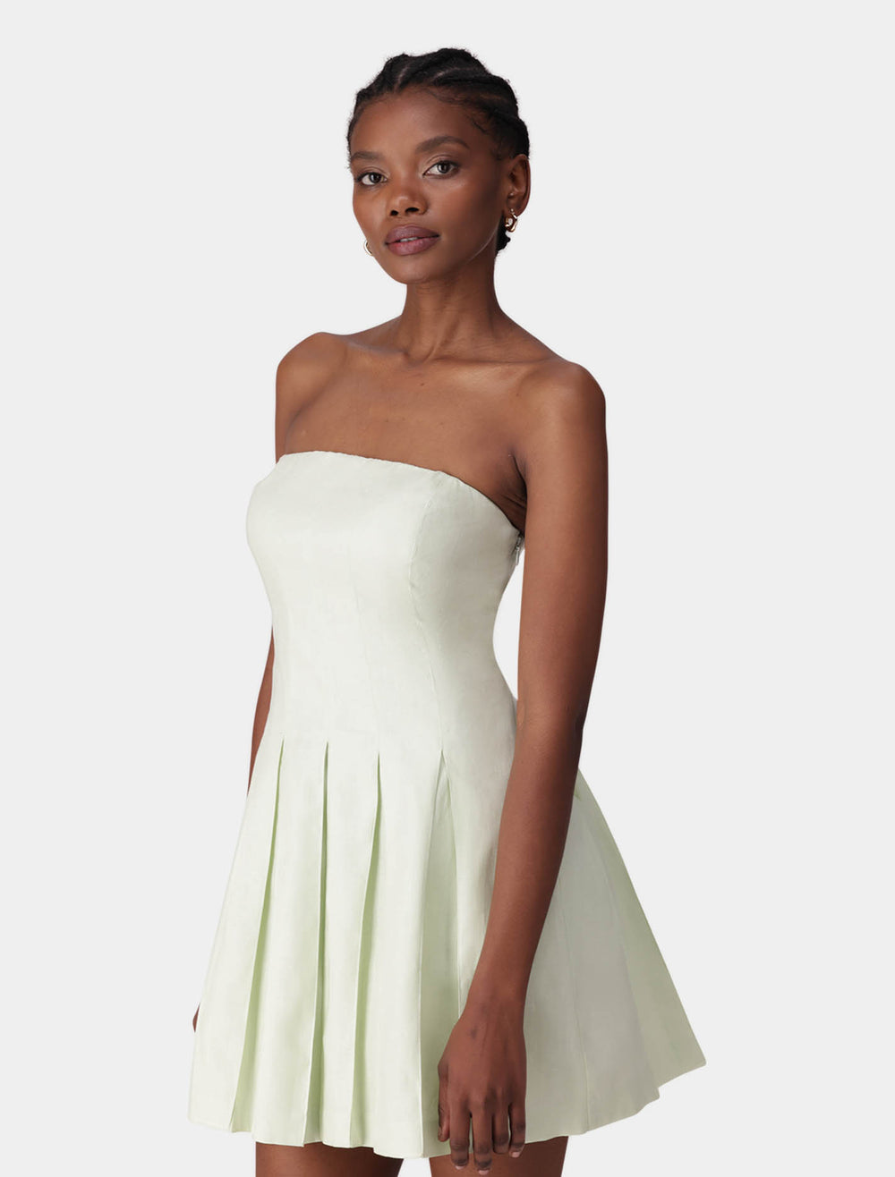 Susie Strapless Pleated Linen Mini Dress Mist
