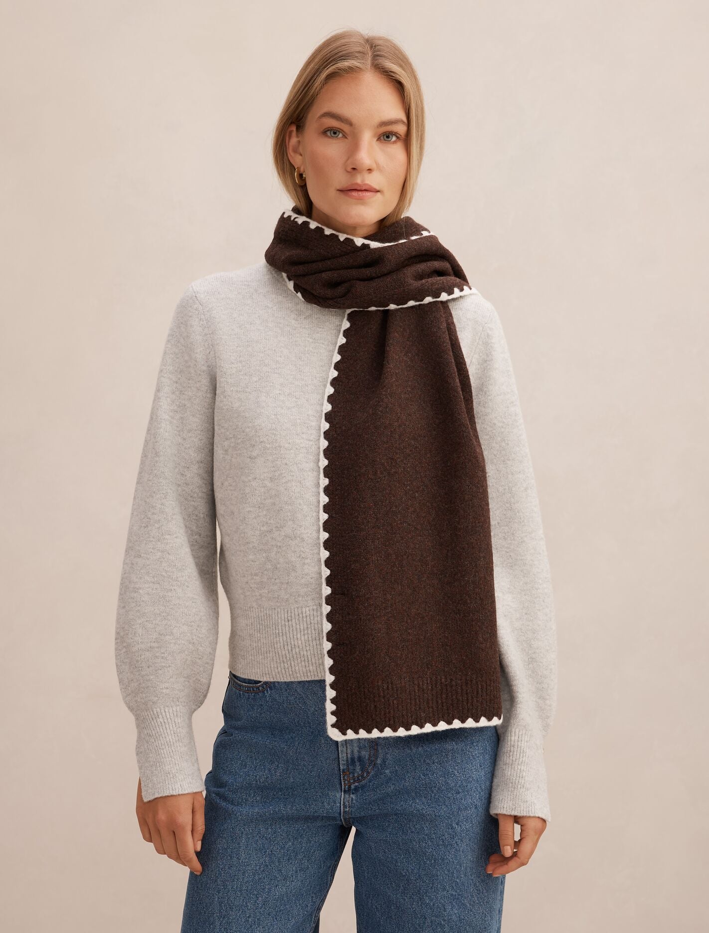 Tatum Stitch Detail Scarf 0 Chocolate Cream Forever New