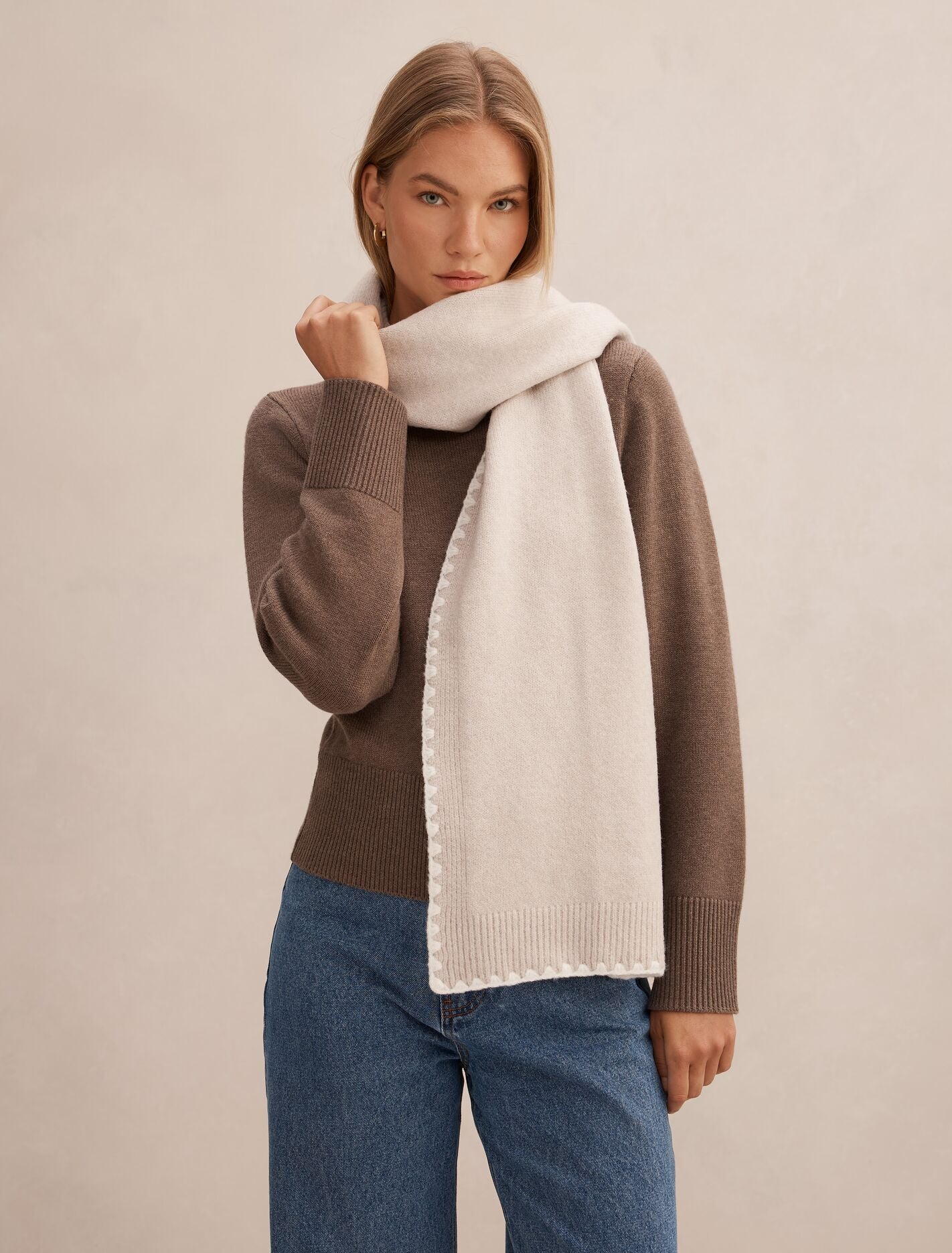 Tatum Stitch Detail Scarf 0 Natural Cream Forever New